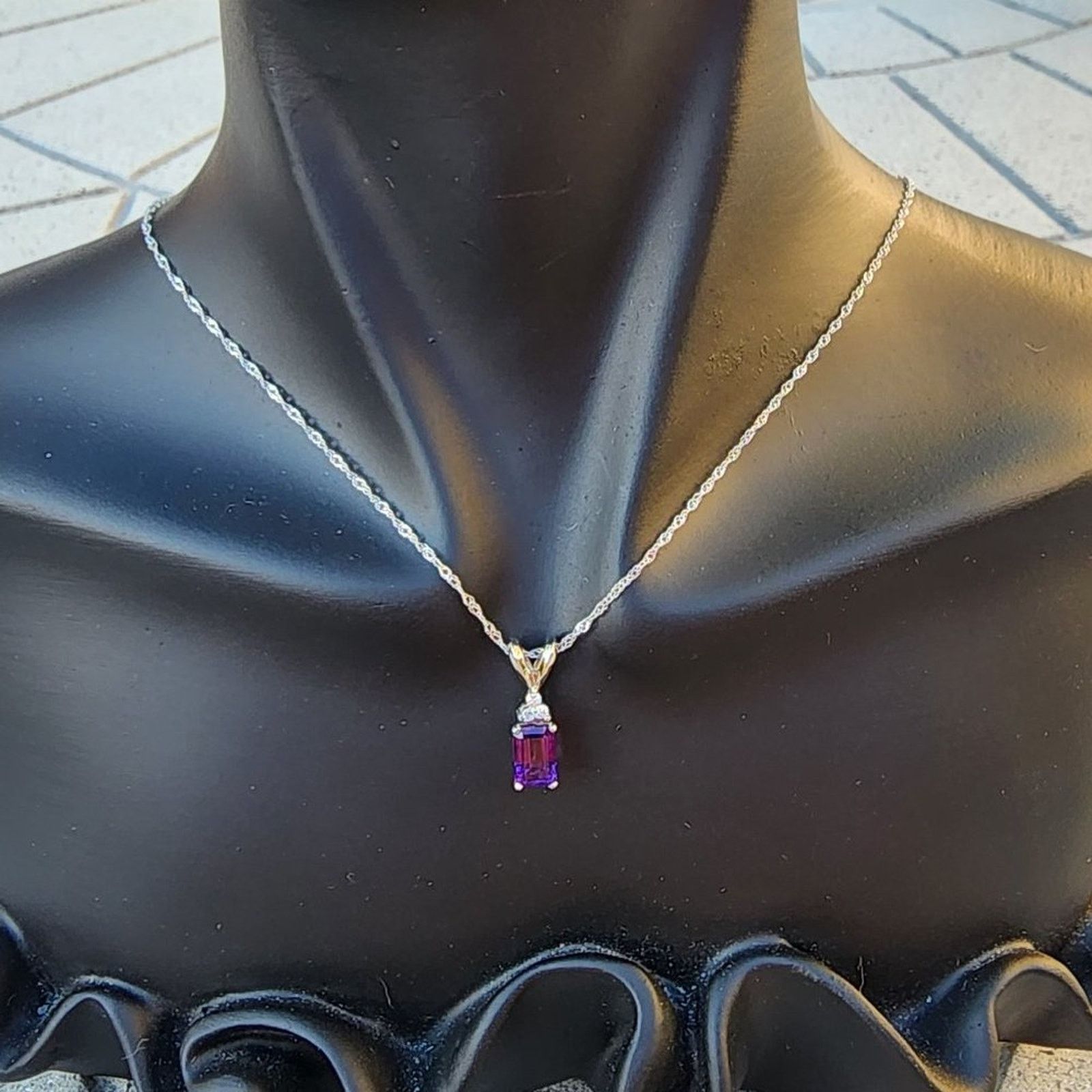 Designer Stamped 14K White Gold Diamond Amethyst Pendant Necklace Size ONE SIZE - 9 Thumbnail