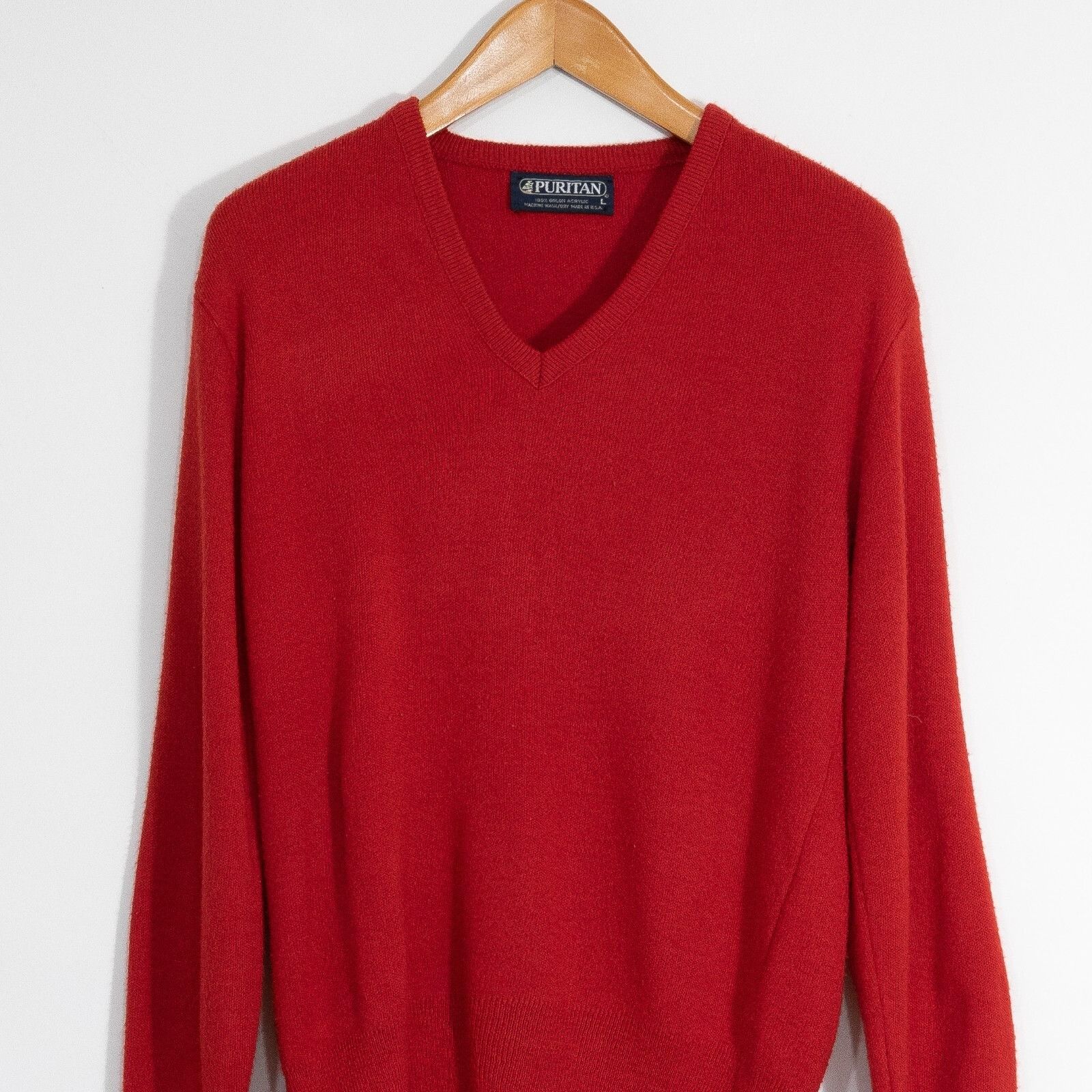 Puritan × Vintage Vintage Puritan V Neck Acrylic Sweater Large Red Distressed Size US L / EU 52-54 / 3 - 2 Thumbnail