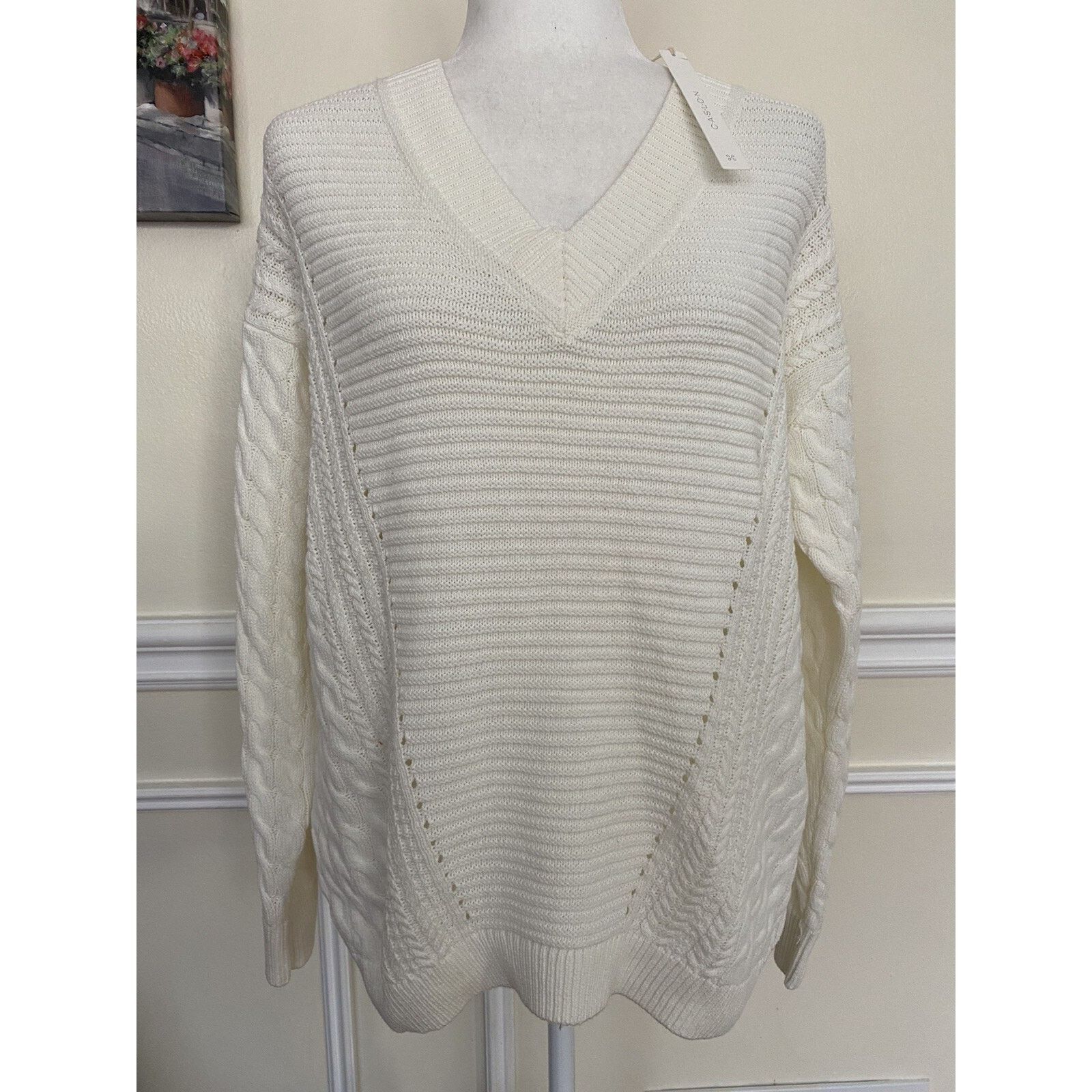 & Other Stories Caslon Cable Knit V-Neck Sweater Size S Small A003028 Size S / US 4 / IT 40 - 2 Thumbnail