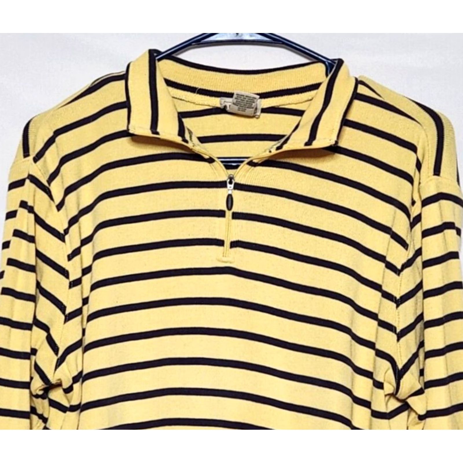 Vintage L.L. Bean Womens L Sweater Pullover Striped 1/4 Zip Mock Neck Long Sleeve Yellow Blue Size L / US 10 / IT 46 - 3 Thumbnail