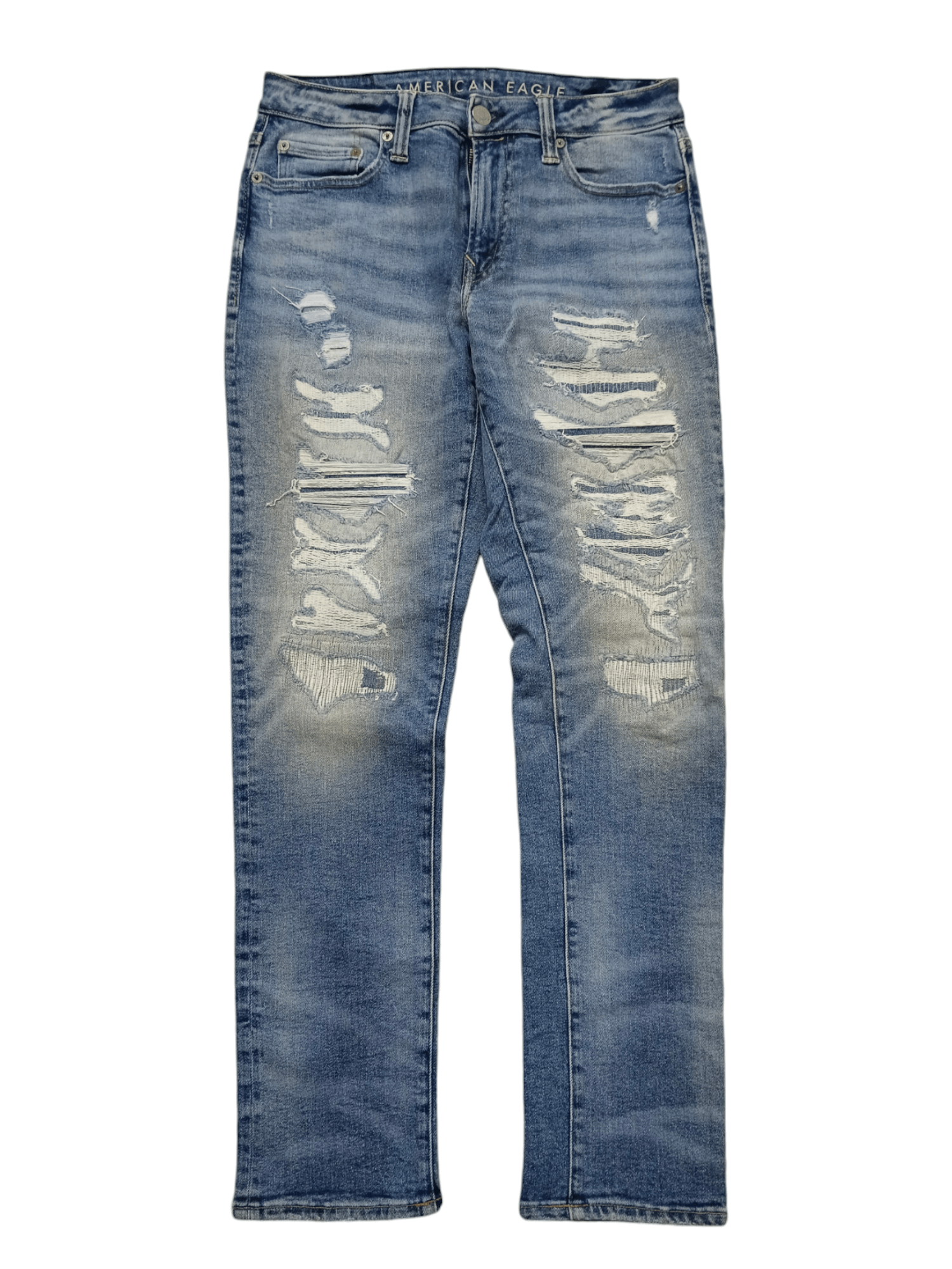 Japanese Brand DiSTRESSED DENIM PACTHWORK AMERICAN EAGLE STRETCHABLE Size US 30 / EU 46 - 1 Thumbnail