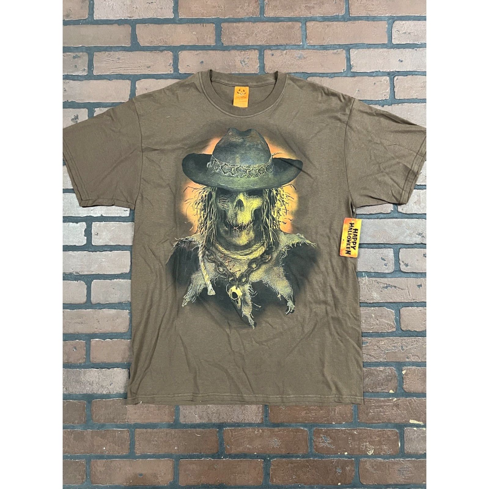Vintage VINTAGE Happy Halloween T-Shirt Unisex L Brown Skull Scary Spooky Hat NWT Size US L / EU 52-54 / 3 - 2 Thumbnail
