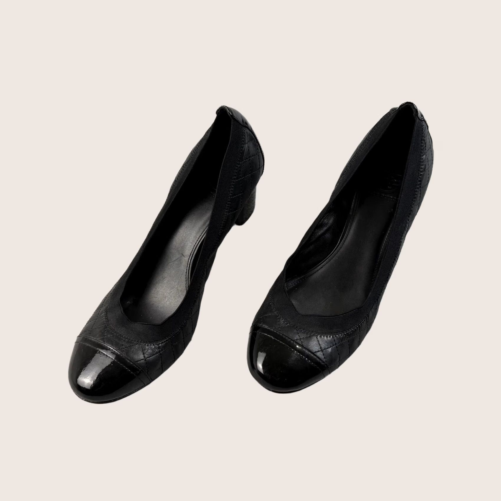 Tory Burch Tory Burch Shoes Womens Black Quilted Leather Cap Toe Block Heel Pumps Size 11 Size ONE SIZE - 1 Thumbnail