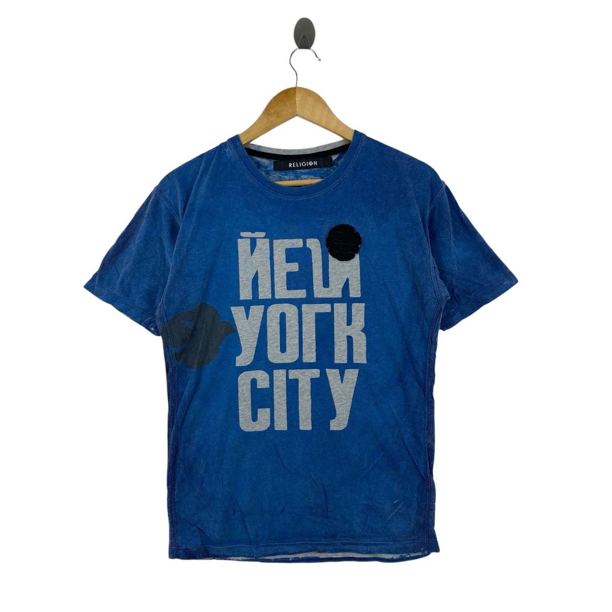 Japanese Brand Religion NYC Overdyed Graphic Tee Blue Vintage Style Cotton Size US S / EU 44-46 / 1 - 1 Thumbnail