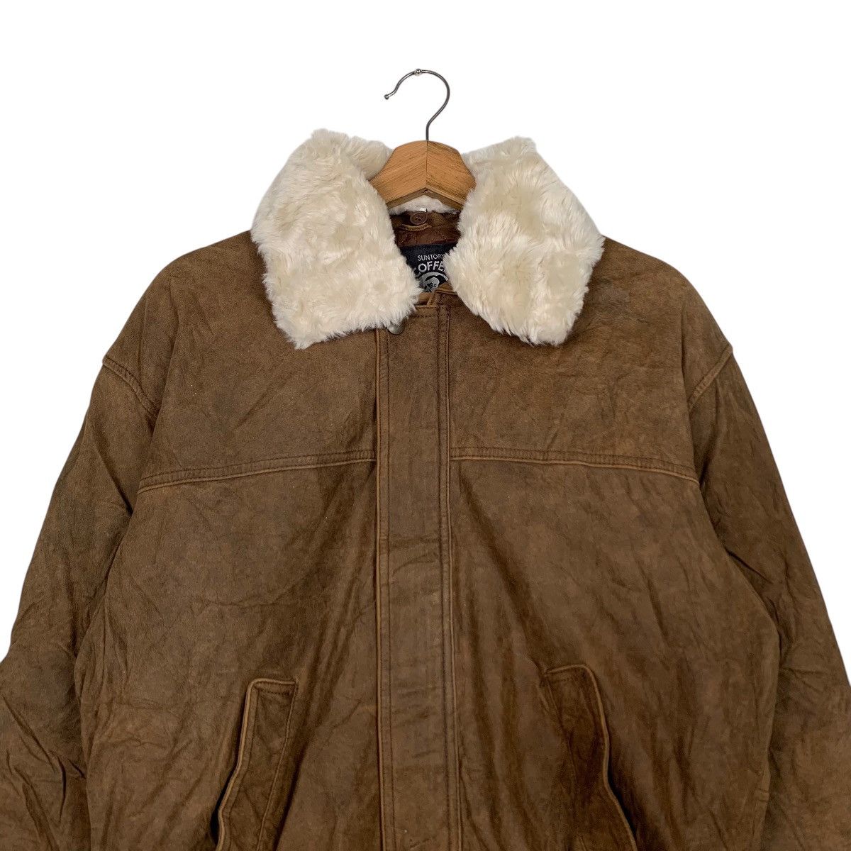 Vintage ☀️Suntory Coffee Boss leather zipper sherpa collar jacket Size US M / EU 48-50 / 2 - 4 Thumbnail