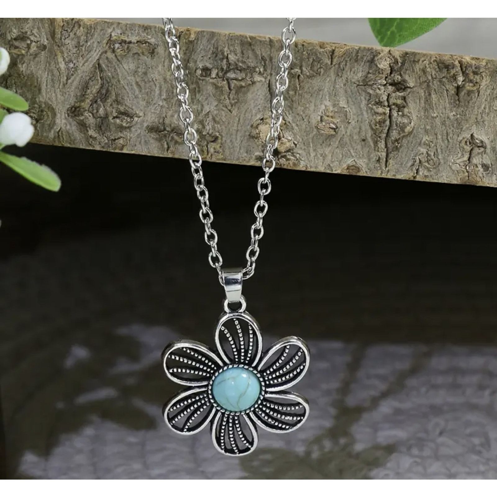 Other Tribal Boho Turquoise Flower Necklace & Earring Set Size ONE SIZE - 4 Thumbnail