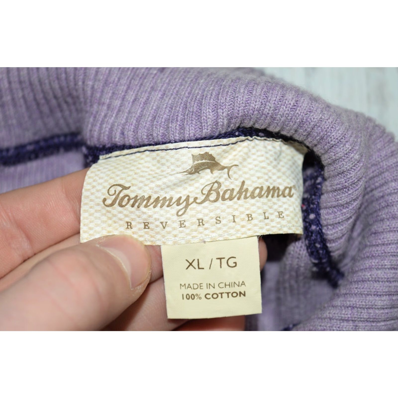 Tommy Bahama TOMMY BAHAMA Cotton Sweater Pullover Reversible 1/4 Zip Mock Neck Long Sleeve XL Purple Mens Size US XL / EU 56 / 4 - 6 Thumbnail