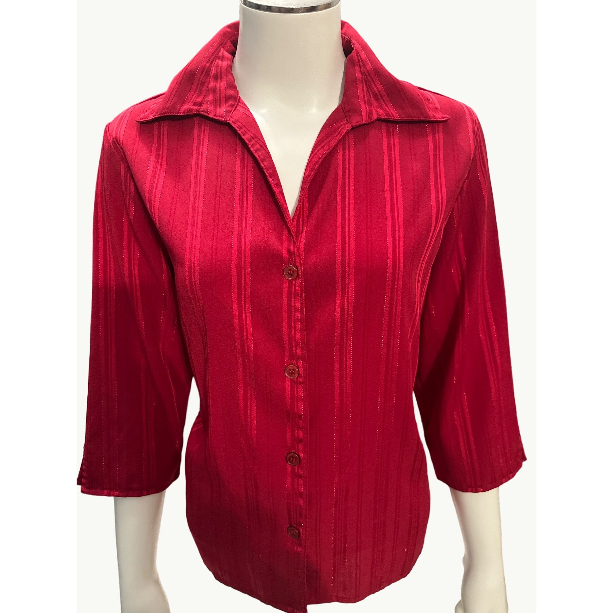 Other 1830 Stretch Vintage Red Blouse Fitted Button Front Size PS Size S / US 4 / IT 40 - 1 Thumbnail