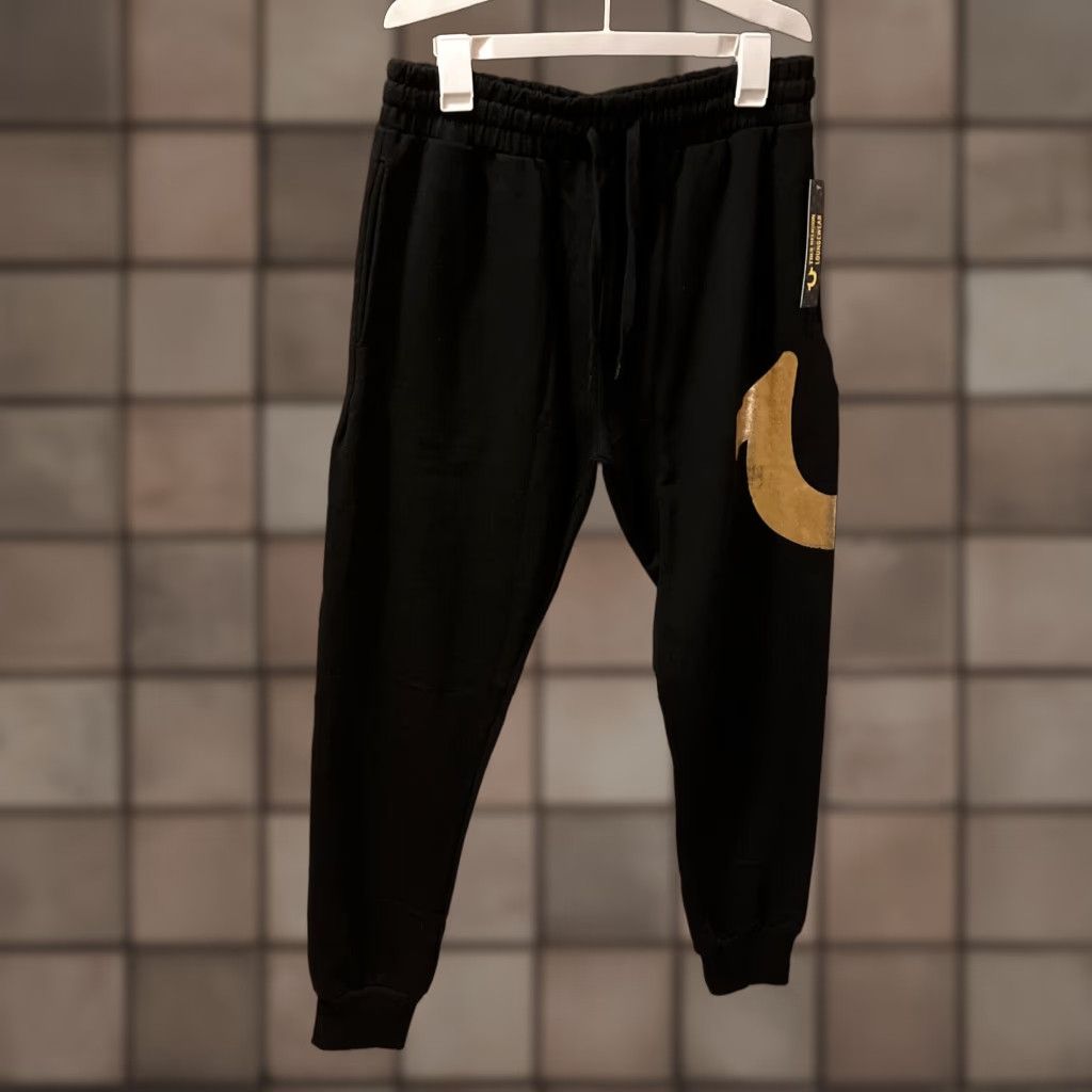 True Religion True Religion Joggers Sweatpants Black Gold Horseshoe Logo Adult Medium Activewear Mens Size US 31 - 1 Thumbnail