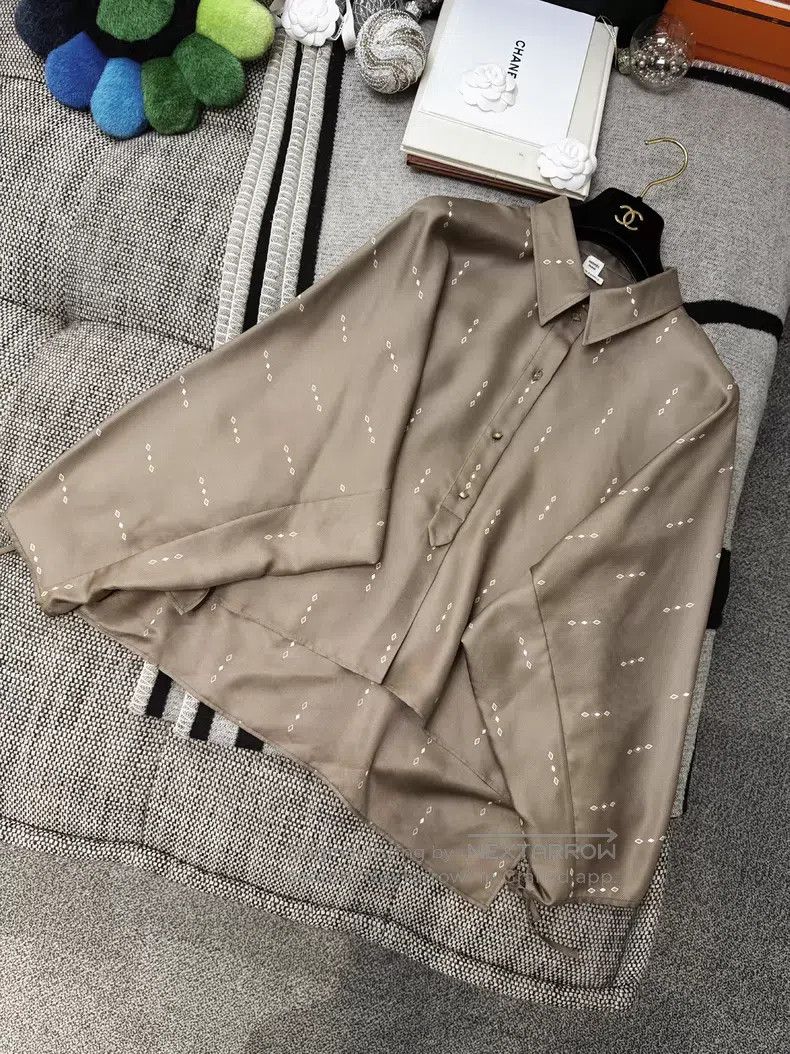 Hermes Hermes Brown Printed Long Sleeve Silk Shirt Jacket Size S / US 4 / IT 40 - 6 Thumbnail