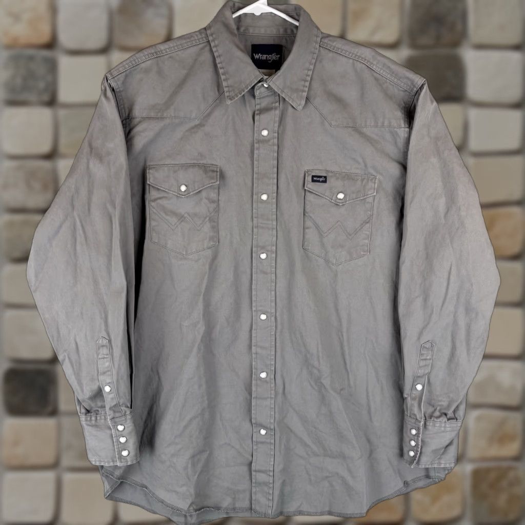 Wrangler Wrangler Shirt Mens 2XLT Gray Brushpopper Western Pearl Snap Cowboy Rodeo Size US XXL / EU 58 / 5 - 1 Thumbnail