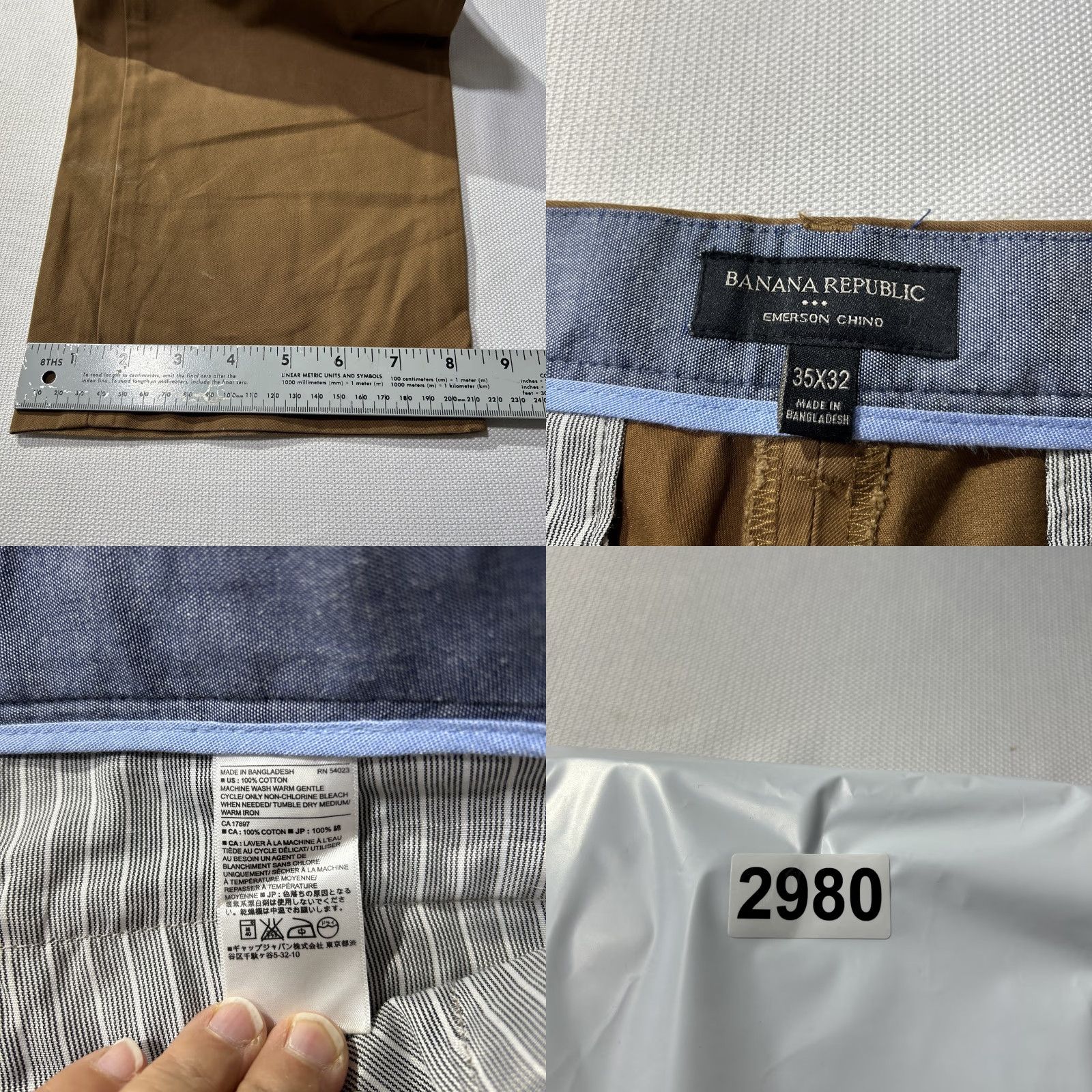 Banana Republic Banana Republic Emerson Chino Pants Mens 35x32 Rich Ginger Cotton Straight Leg Brown 5-Pocket Design Casual Travel Modern Reg Mens Size US 35 - 8 Thumbnail