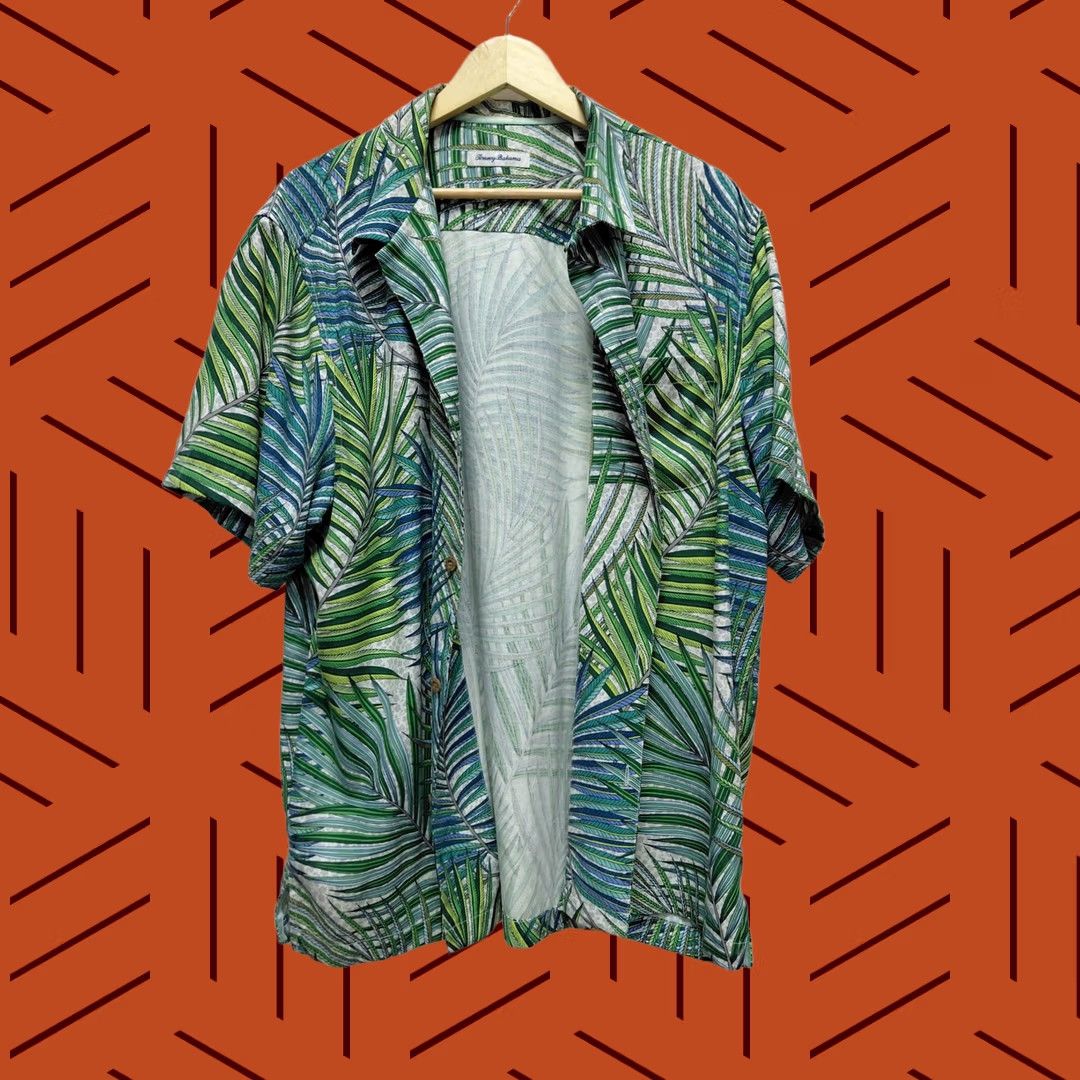 Tommy Bahama Tommy Bahama Shirt Green Blue Palm Print Silk Blend Men Size XL Size US XL / EU 56 / 4 - 1 Thumbnail