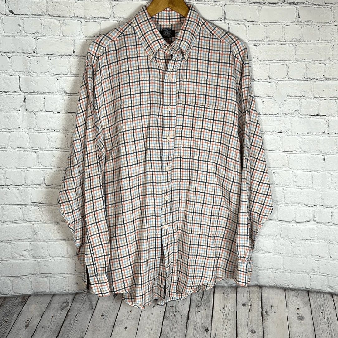 Brooks Brothers Brooks Brothers 346 Mens Linen Plaid Shirt L Long Sleeve Button-Up Multicolor Blue Tan Orange Size US L / EU 52-54 / 3 - 2 Thumbnail