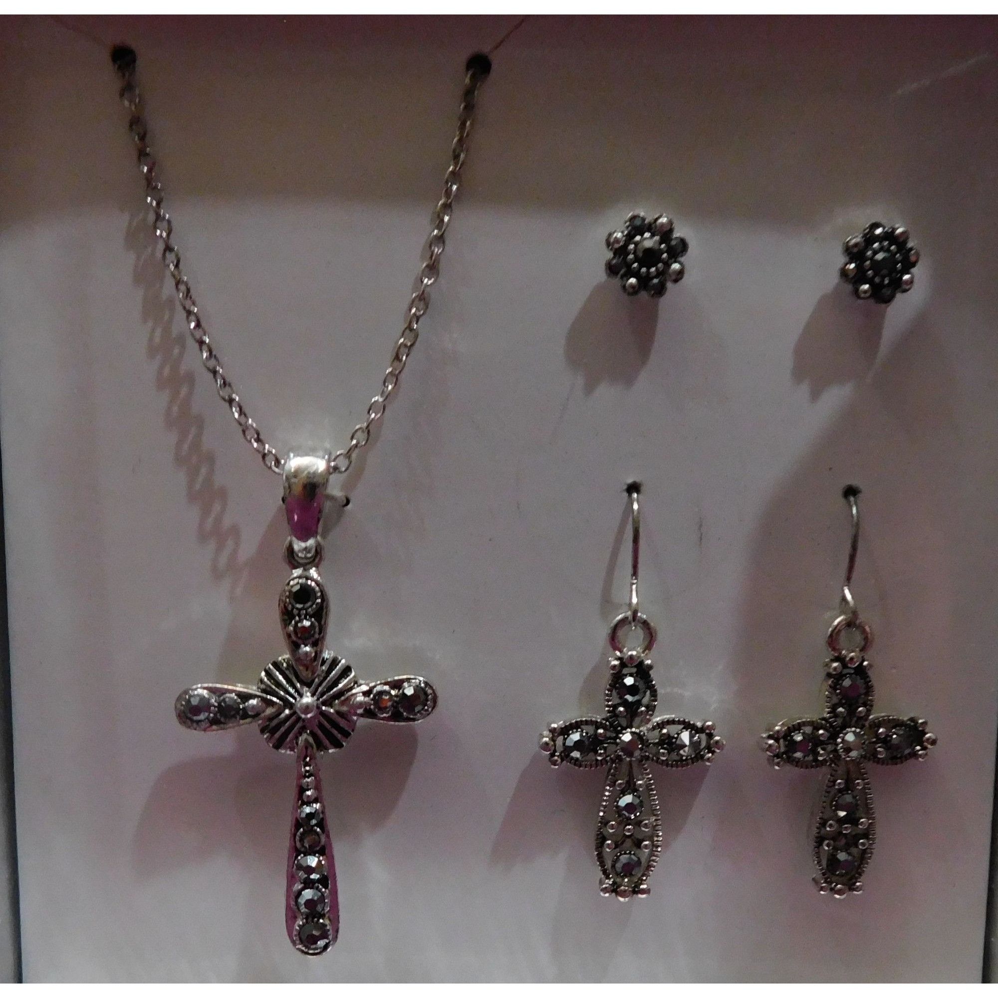 Other Religious Silver Tone Rhinestone Cross Jewelry Set Size ONE SIZE - 4 Thumbnail