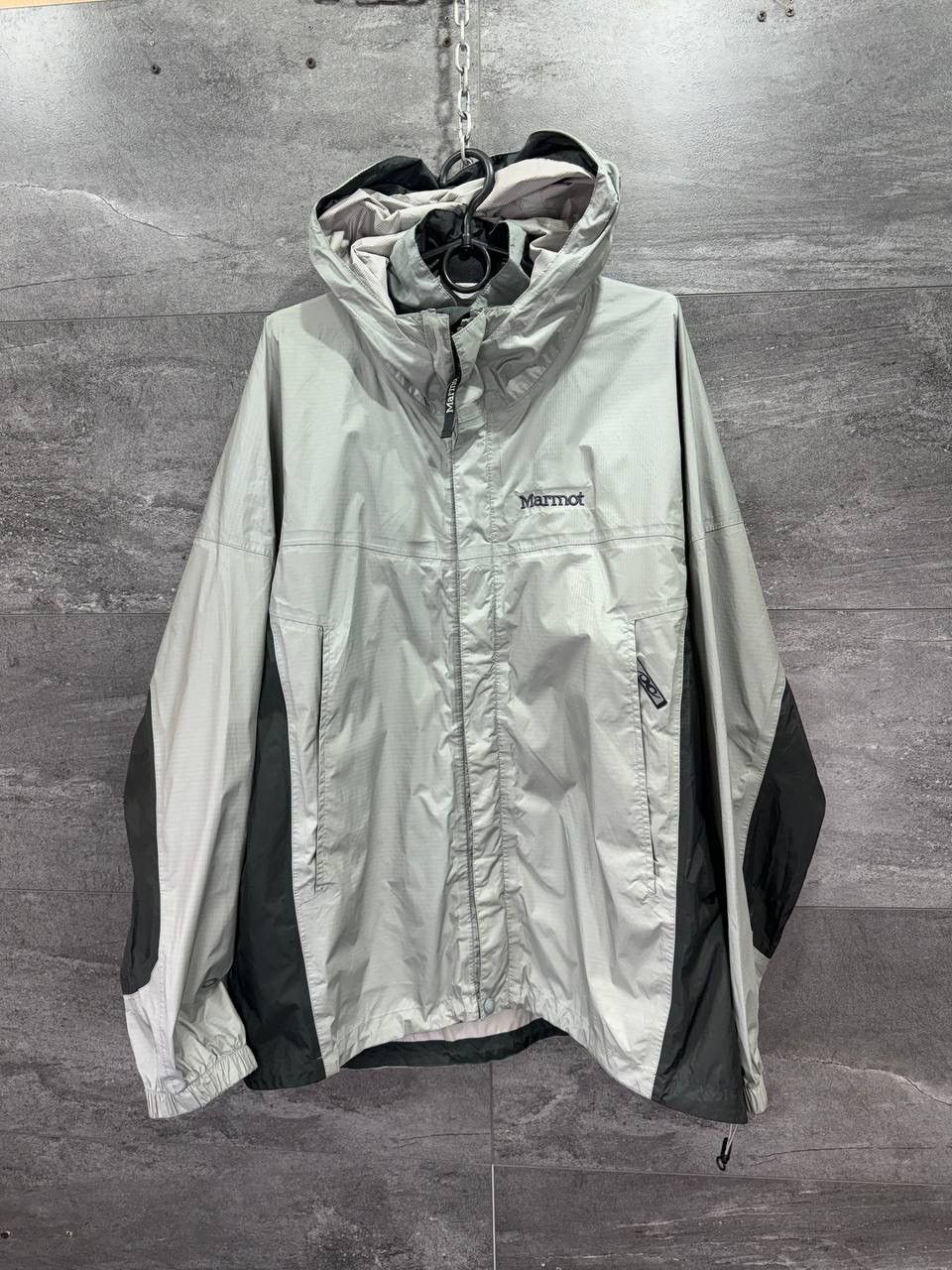 Marmot Rain Jacket Hooded Windbreaker Gray Coats Mens Size L