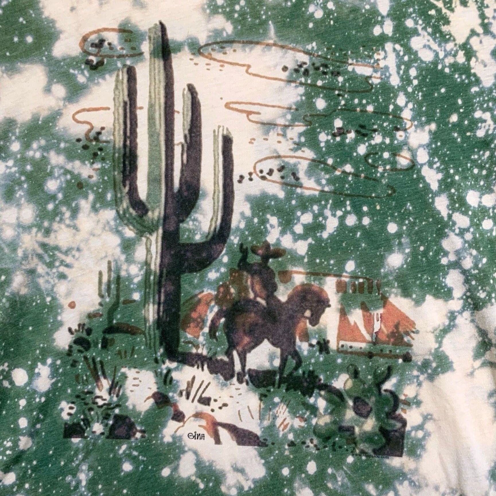 Vintage Gina Shirt Women L Green Cream Cowboy Desert Graphic Geometric Cowgirl Short Sleeve Round Neck Logo Size L / US 10 / IT 46 - 2 Thumbnail