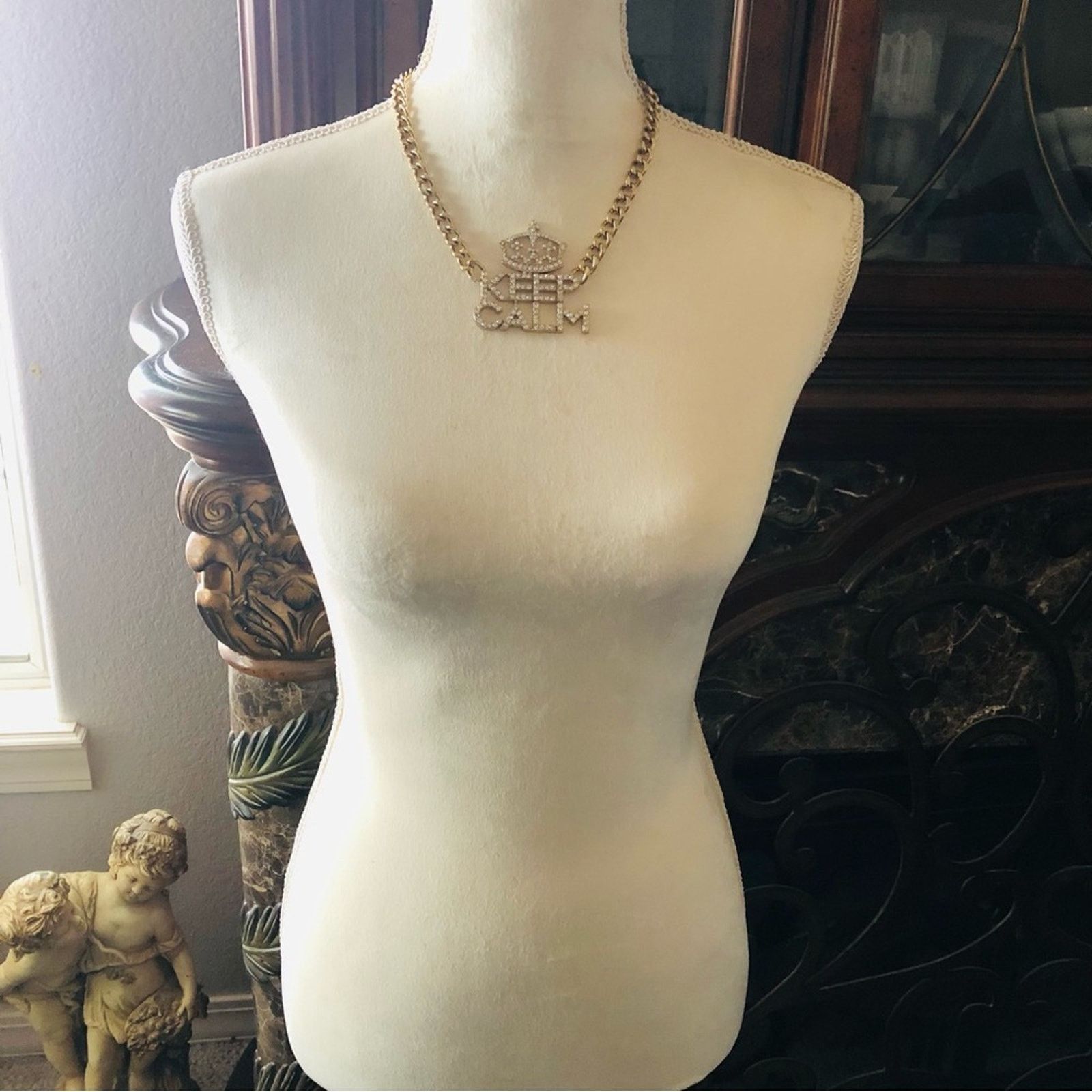 Jewelry Bling bold clear rhinestone “KEEP CALM” chain link necklace Size ONE SIZE - 7 Thumbnail