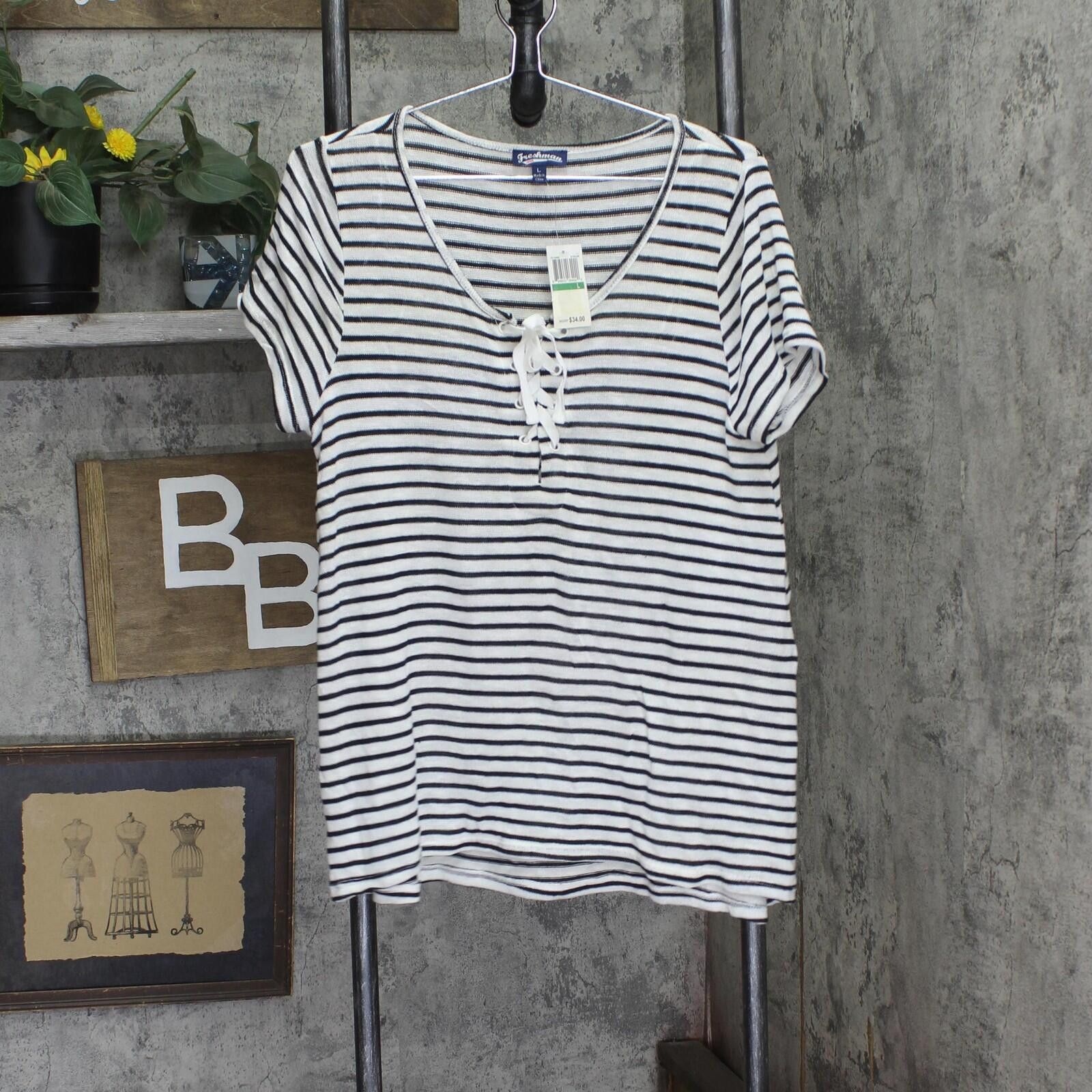 Other Nwt Freshman Striped Lace-up Knit Top Black White Stripe L Size L / US 10 / IT 46 - 1 Thumbnail