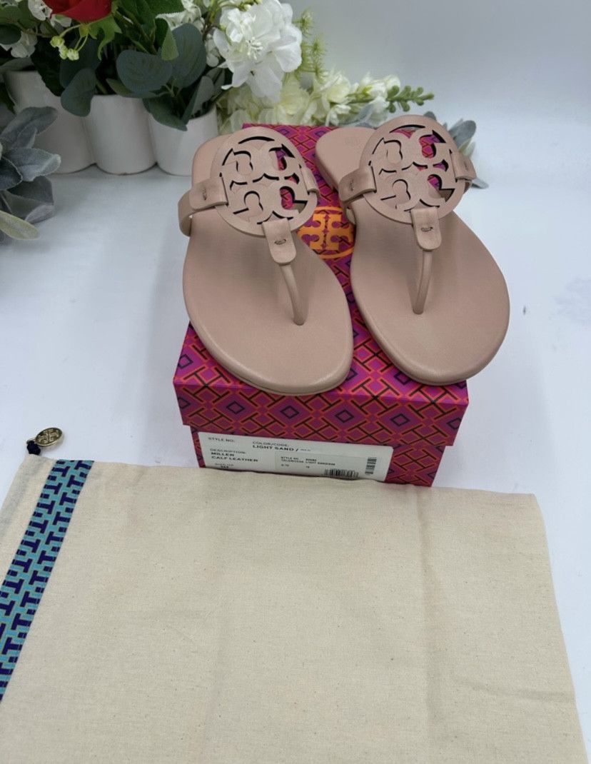 Tory Burch TORY BURCH MILLER calf leather sandals light sand size 10 Size US 10 / IT 40 - 4 Thumbnail