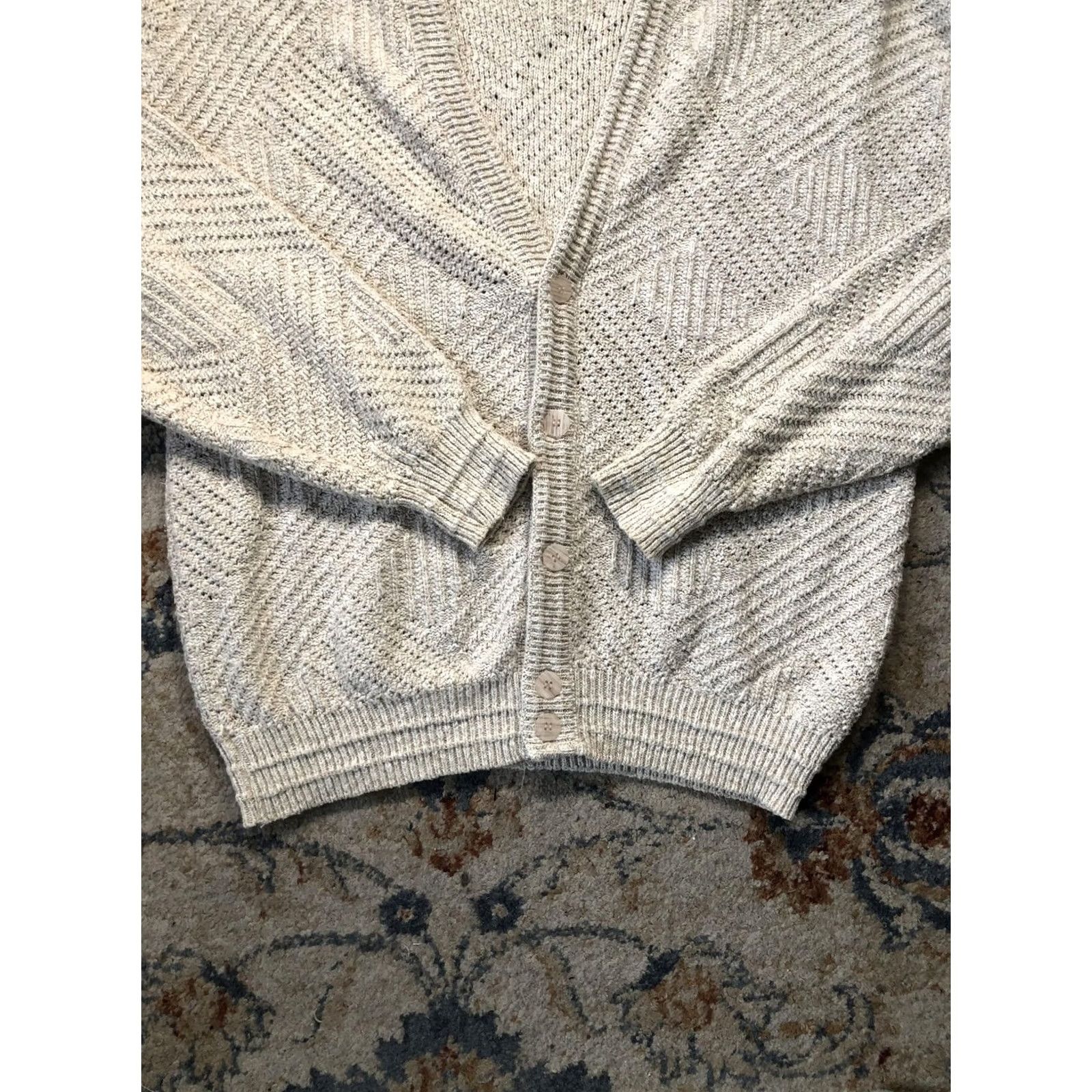 Vintage VINTAGE Isle of Cotton Cardigan Shirt XL Beige Knit Button Geometric Open-Knit V-Neck Mens 80s Size US XL / EU 56 / 4 - 5 Thumbnail