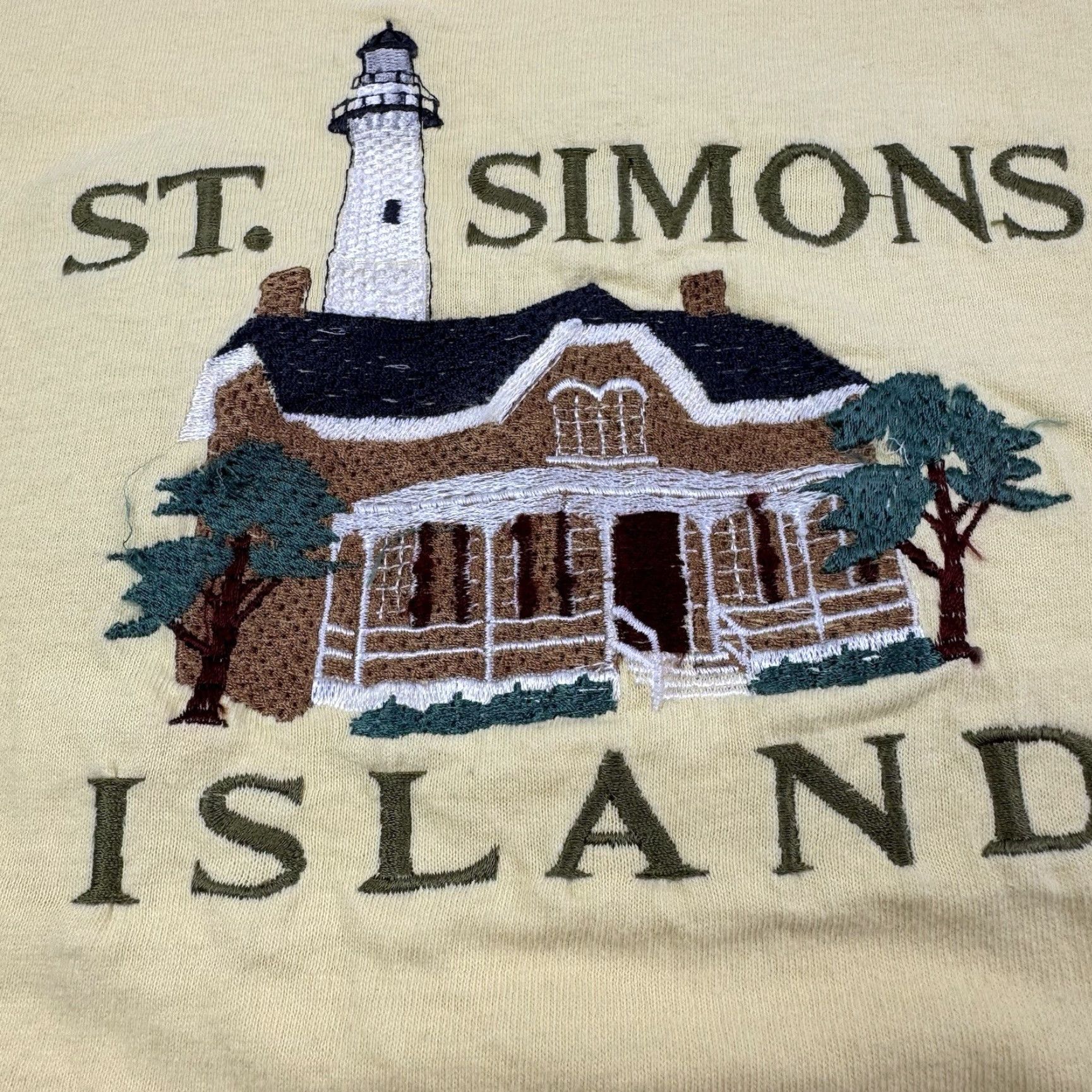 Anvil VINTAGE Anvil St Simons Island T-Shirt Adult Large Yellow Embroidered 90s Fun Mens Size US L / EU 52-54 / 3 - 2 Thumbnail
