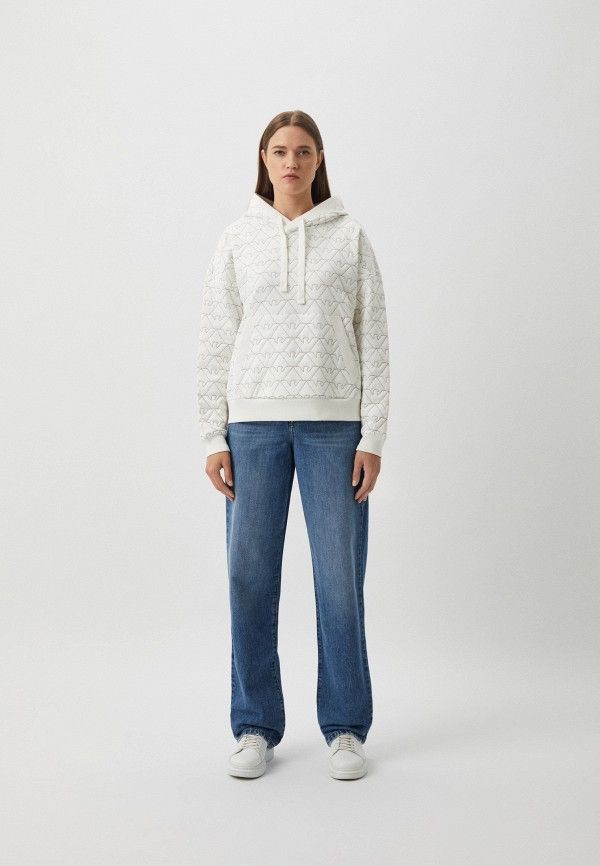 Emporio Armani Emporio Armani Women Quilted Monogram Hoodie White Oversized Size XL / US 12-14 / IT 48-50 - 4 Thumbnail