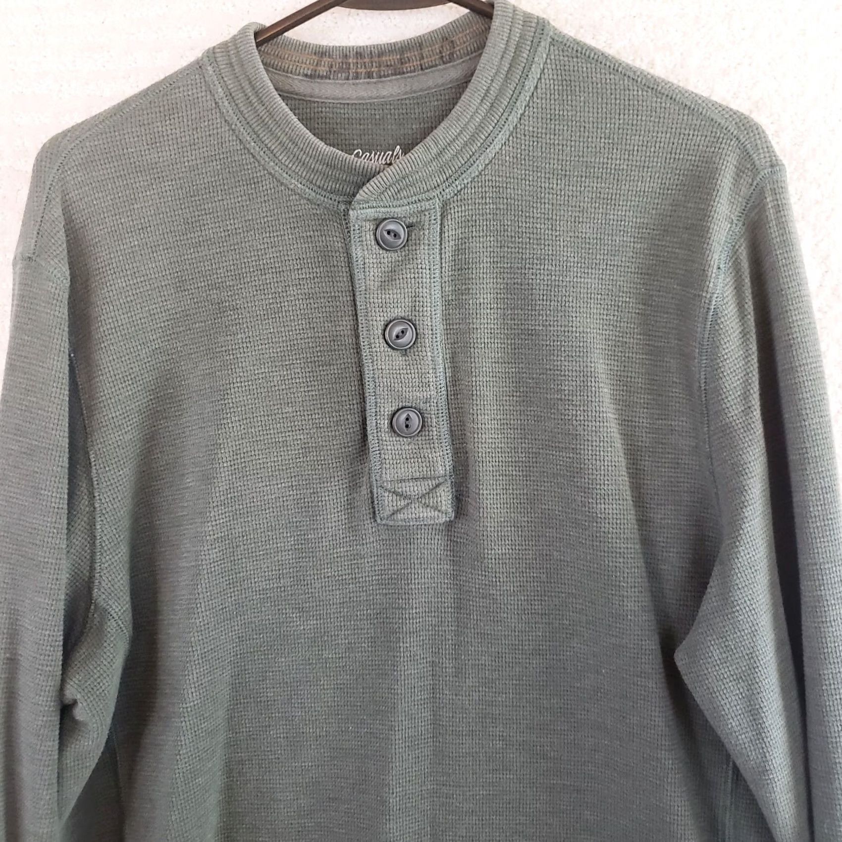 Roundtree & Yorke Casuals Henley Shirt Men M Green Long Sleeve Thermal Outdoor Waffle Knit Size US M / EU 48-50 / 2 - 2 Thumbnail