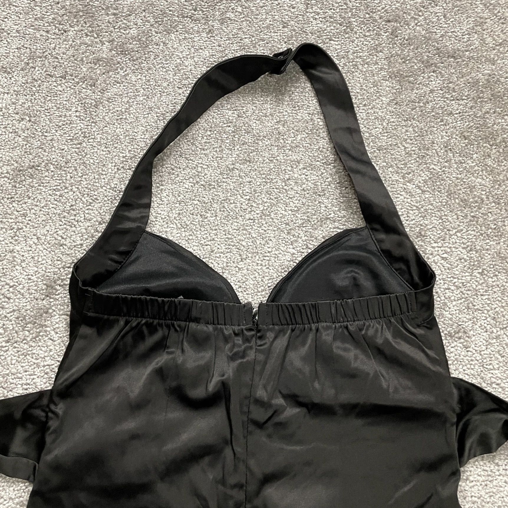 Vintage Mind Code Dress Womens Small Black Satin Mini Halter Backless Pleated Sweetheart Size S / US 4 / IT 40 - 3 Thumbnail