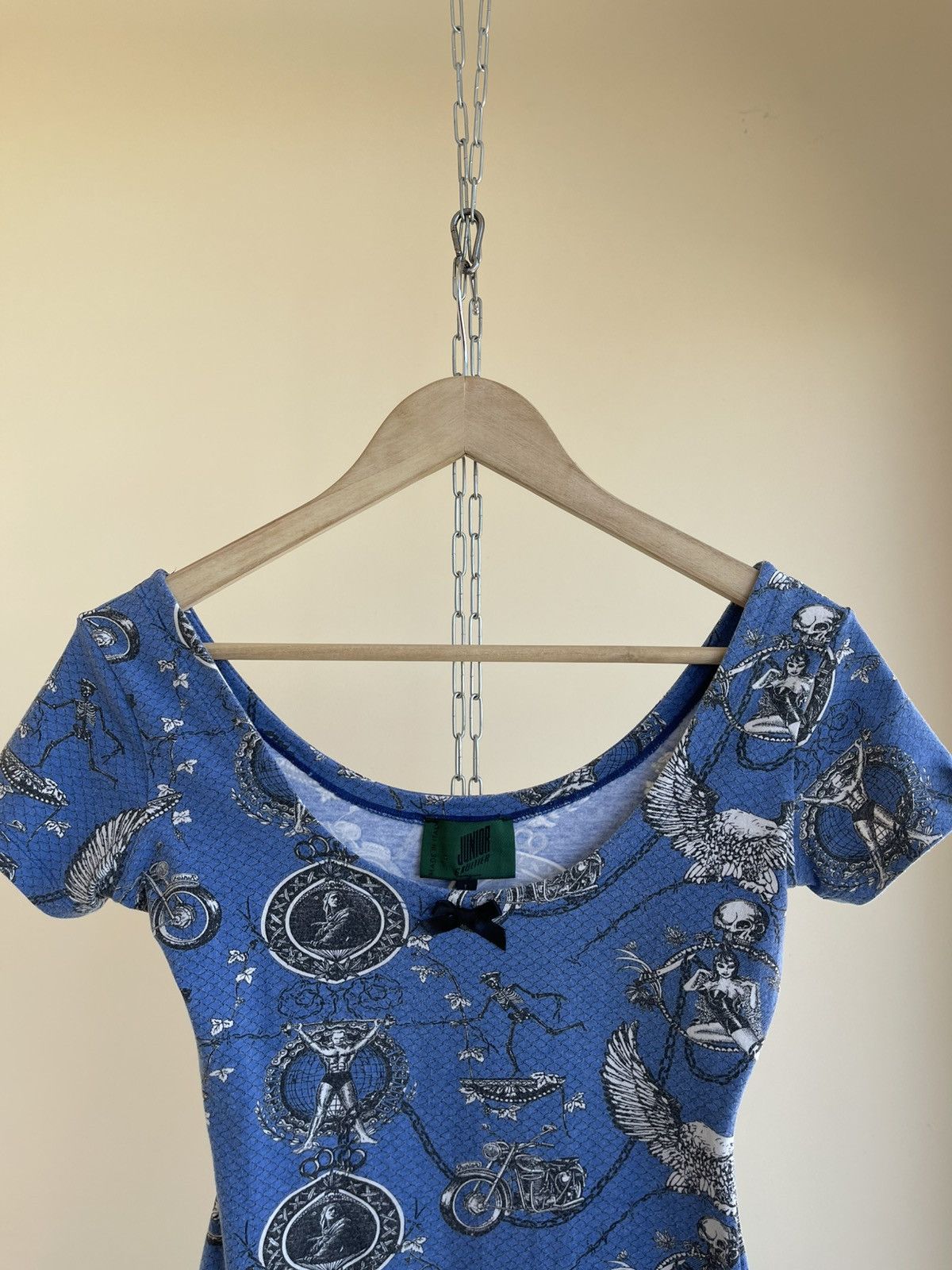Jean Paul Gaultier JPG Junior Mister World Print Cotton Stretch Mini Dress 90s Size L / US 10 / IT 46 - 3 Thumbnail
