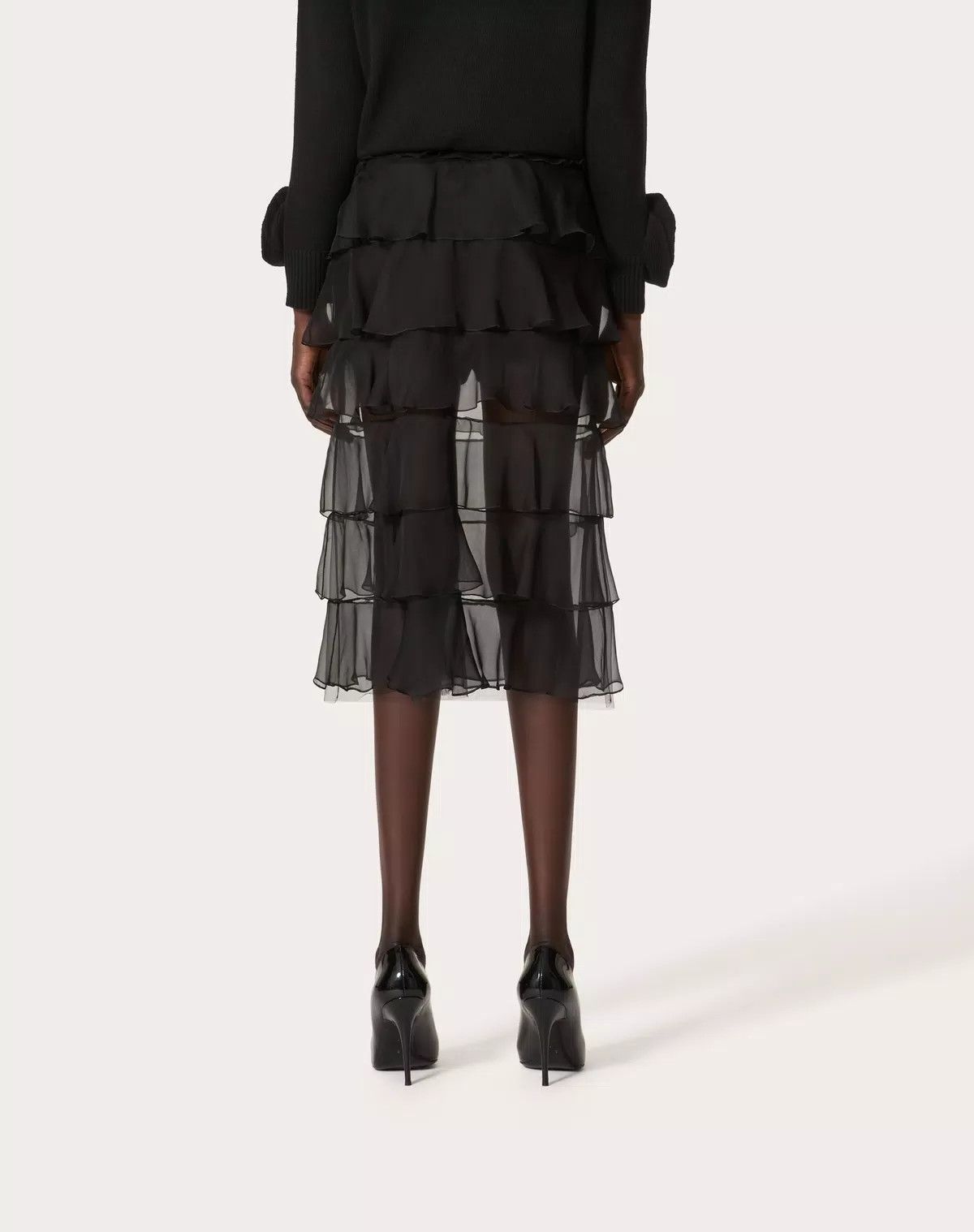 Valentino o1s1wg110426 Chiffon Skirt in Nero Size 25" / US 0 / IT 36 - 5 Thumbnail