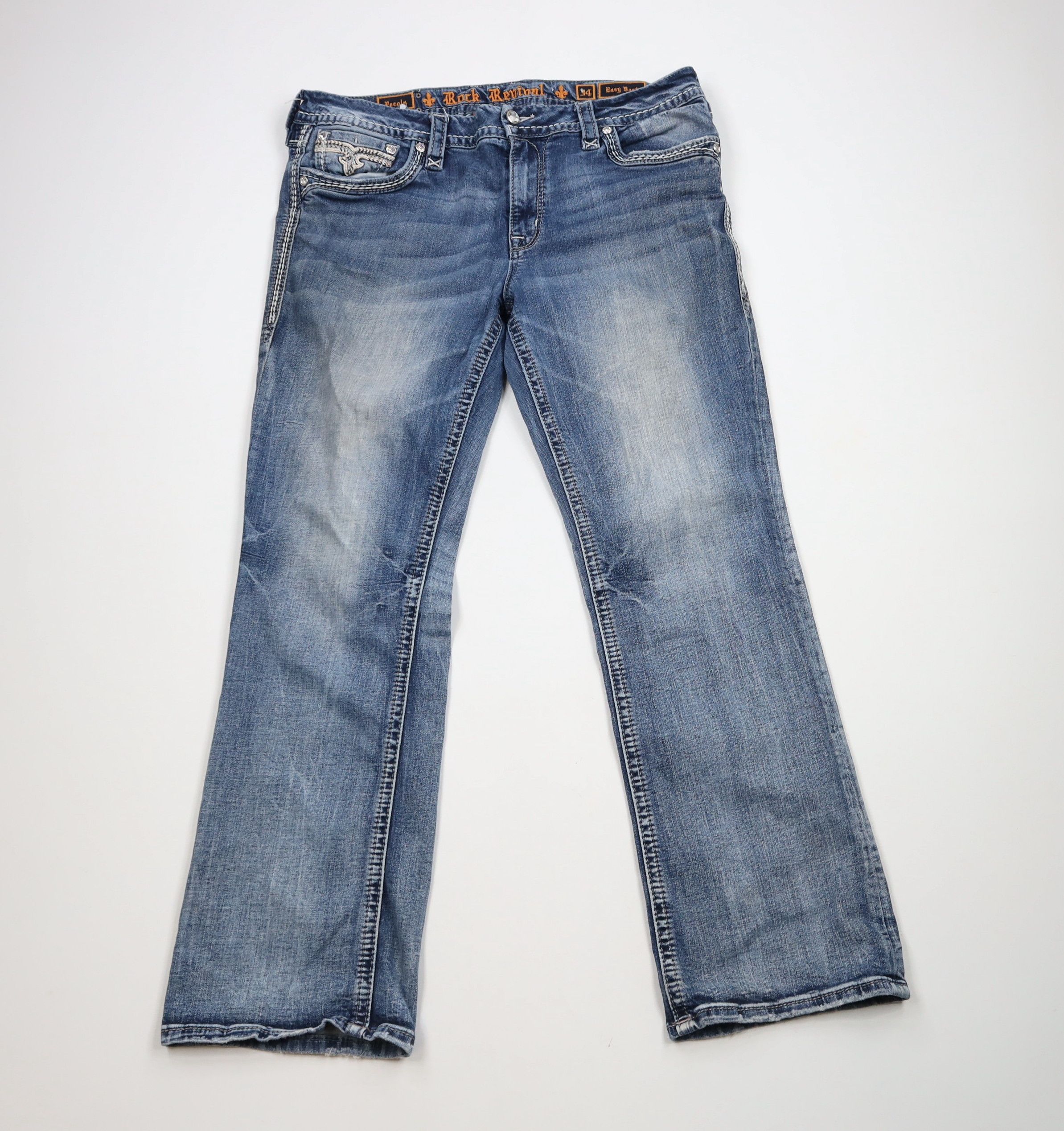 Rock Revival × Vintage Rock Revival Jeweled Pecola Easy Boot Flared Denim Jeans Size 34" / US 12 / IT 48 - 1 Thumbnail