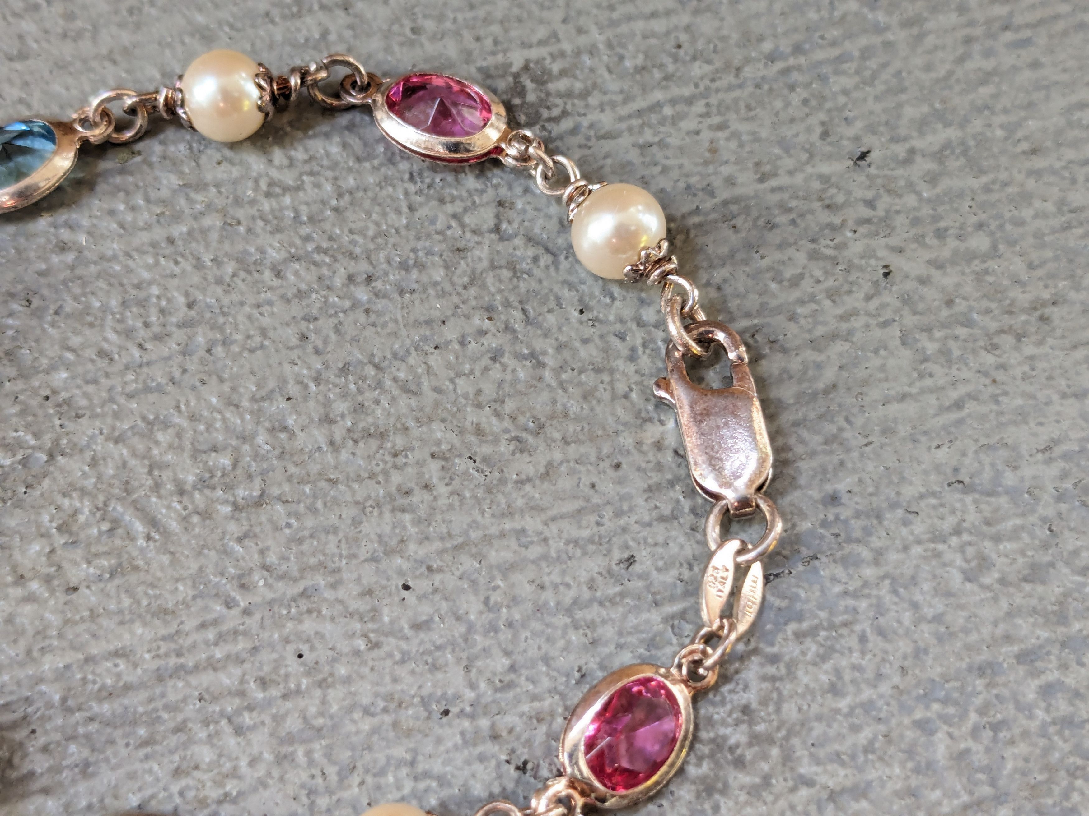 Jewelry Sterling Silver Tennis Bracelet 7.25" Chain Rainbow Pearls Size ONE SIZE - 3 Thumbnail