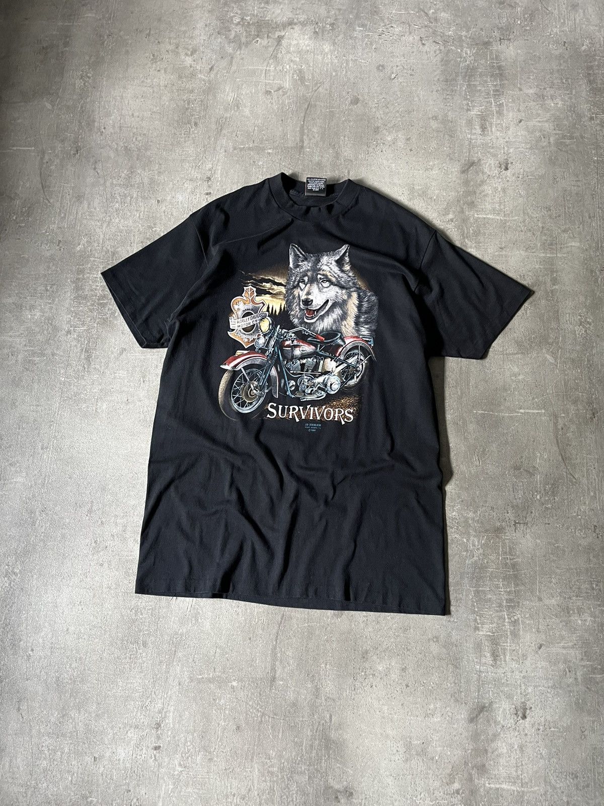 Harley Davidson × Vintage Vintage 3D Emblem Harley Davidson Survivors 1991 T-shirt Size US XL / EU 56 / 4 - 1 Thumbnail