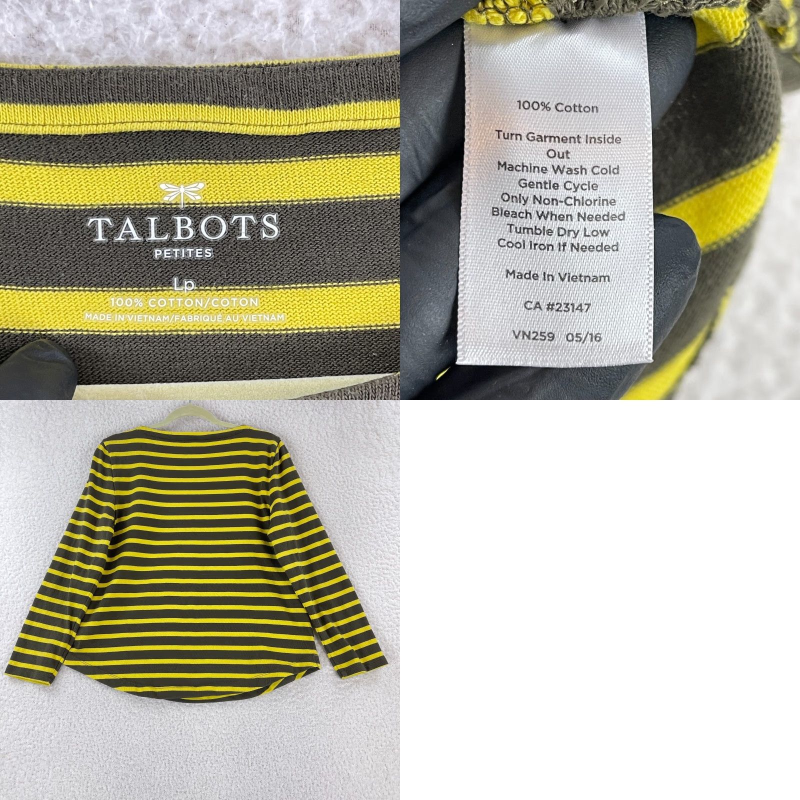 Talbots Talbots Petites Shirt Womens PL Yellow Striped Long Sleeve Pullover Knit Shirt Size L / US 10 / IT 46 - 8 Thumbnail