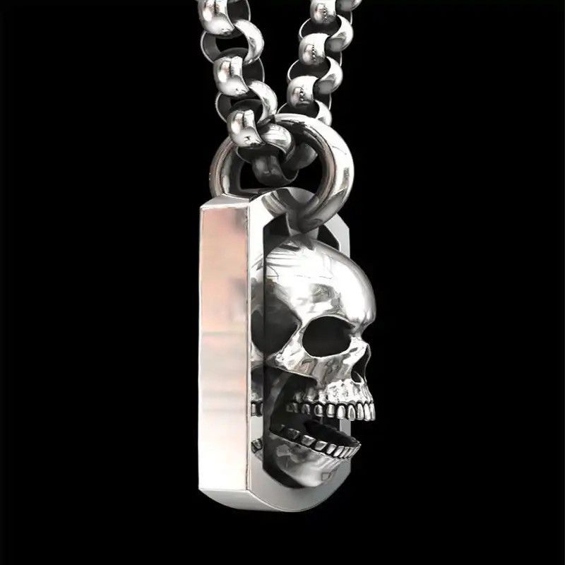 Jewelry Skull Dog Tags Chain Skeleton Gothic Death Military Chrome Size ONE SIZE - 5 Thumbnail