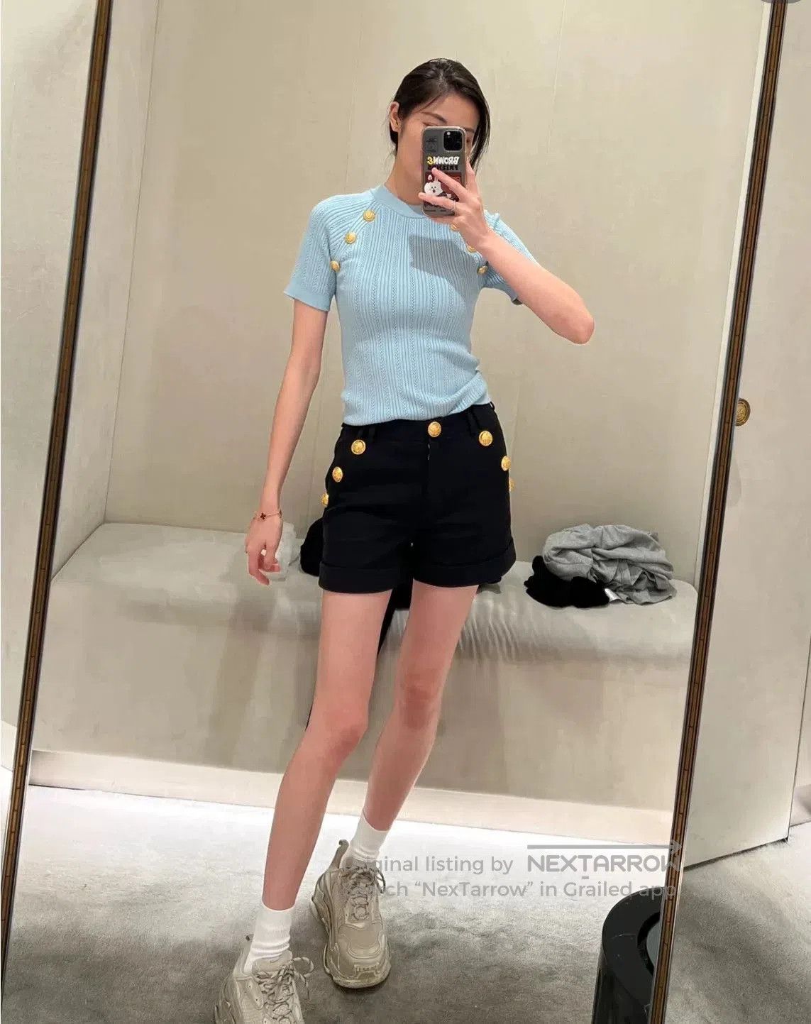 Balmain Balmain Light Blue Short-Sleeve Knit Top. Size S / US 4 / IT 40 - 1 Thumbnail