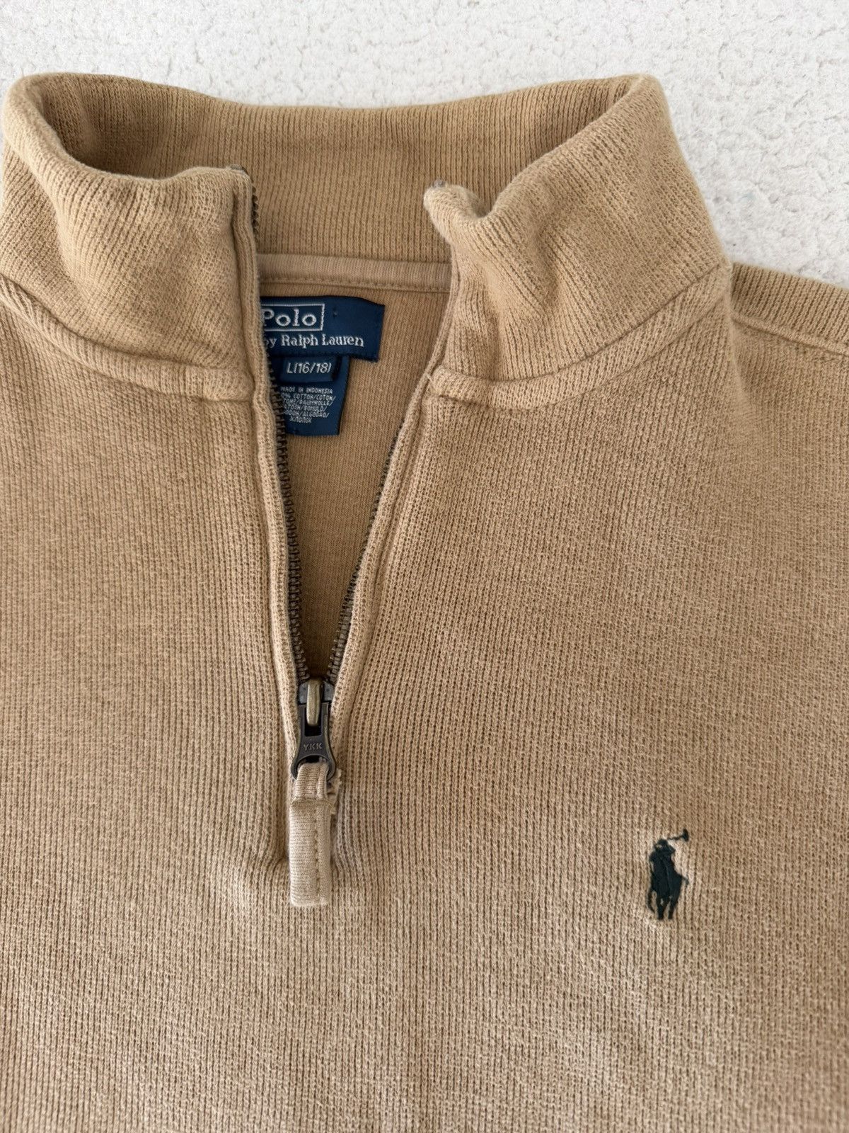 Polo Ralph Lauren POLO RALPH LAUREN Estate Rib TEEN Beige 1/4Zip Pullover Sz L Size US XXS / EU 40 - 6 Thumbnail