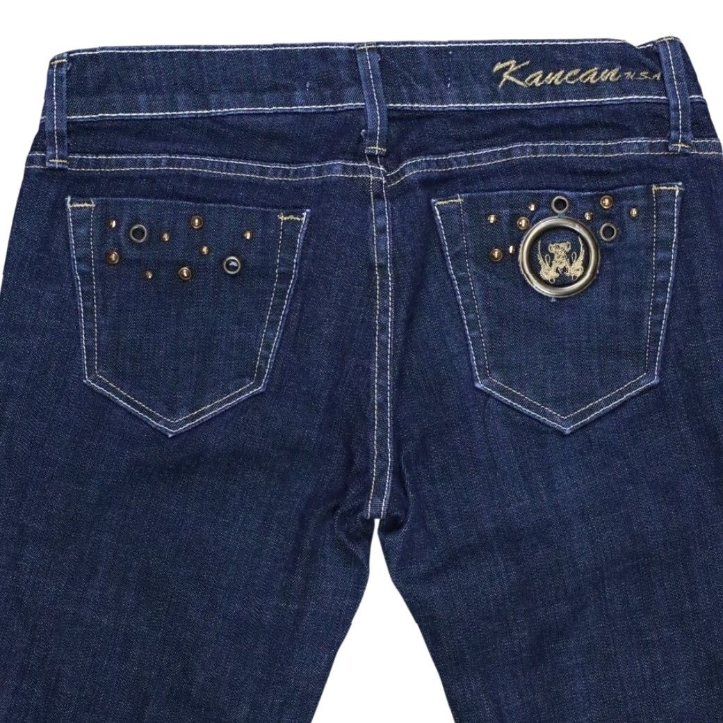 Vintage KANCAN Jeans Low Rise Embellished Straight Jeans Blue 28 Womens Studded 5-Pocket Design Size 28" / US 6 / IT 42 - 2 Thumbnail