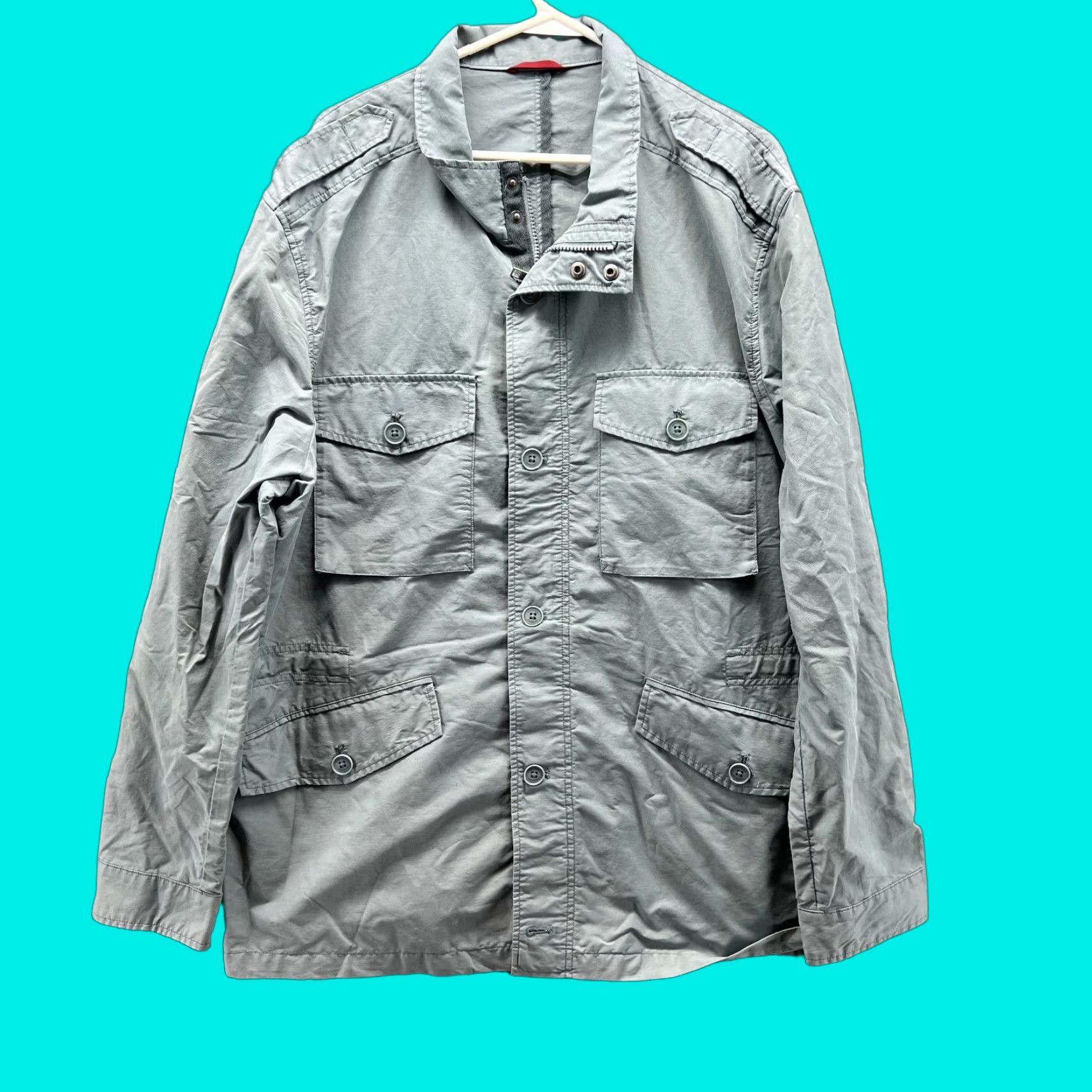 UNTUCKit UNTUCKit Jacket 3XL Light Blue Full Zip Military Vintage Cotton Button-Down Collar Mens Coat Winter Spring Fall Holiday Formal Workwear Casual Outdoor Size US XXL / EU 58 / 5 - 1 Thumbnail