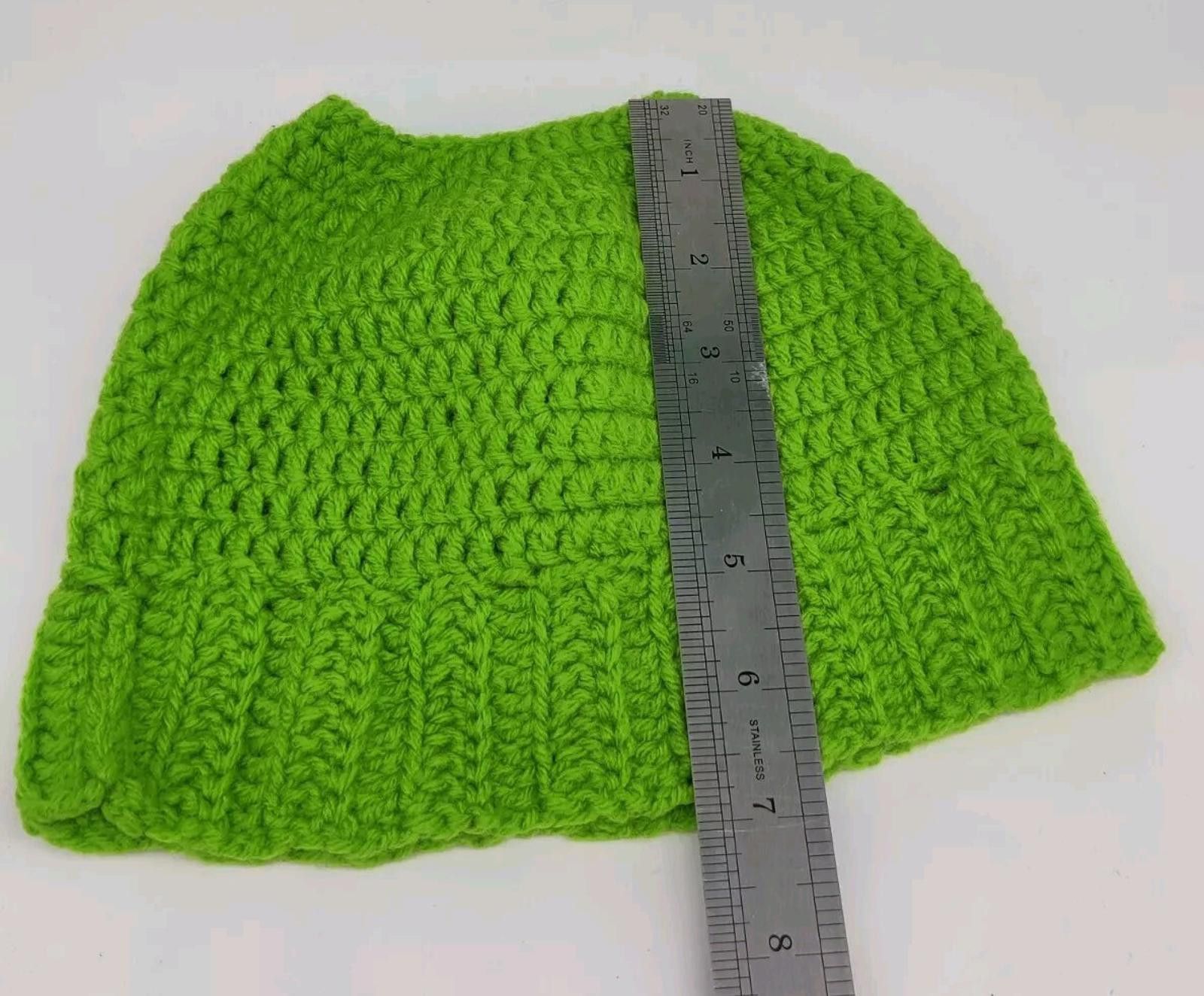 Handmade Handmade Crochet Messy Bun Beanie Hat Adult Green Knit Cap W Size ONE SIZE - 6 Thumbnail