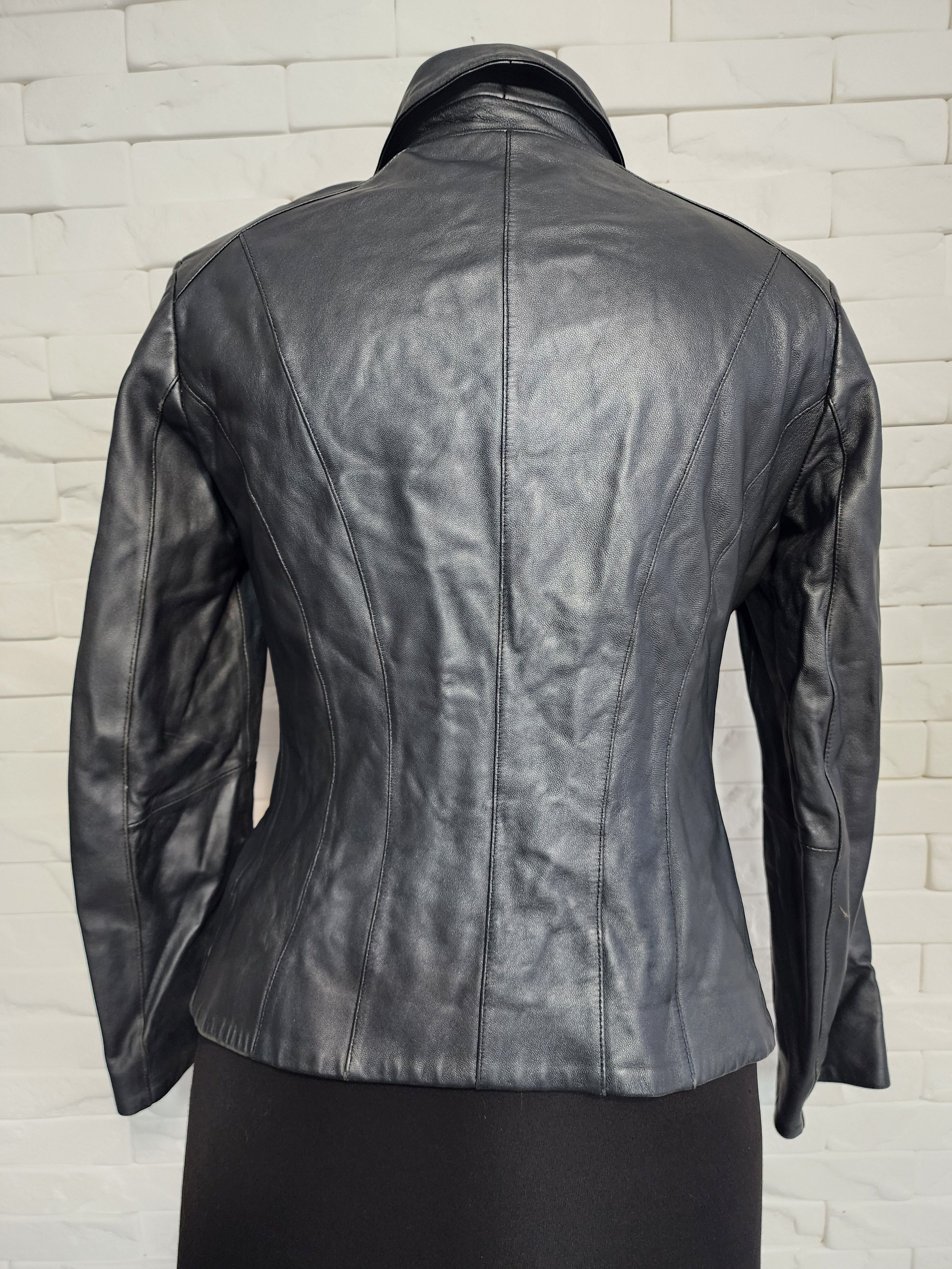 Marks & Spencer Gray Leather Jacket: Women's Sport Jacket with Metal Zipper Size M / US 6-8 / IT 42-44 - 4 Thumbnail