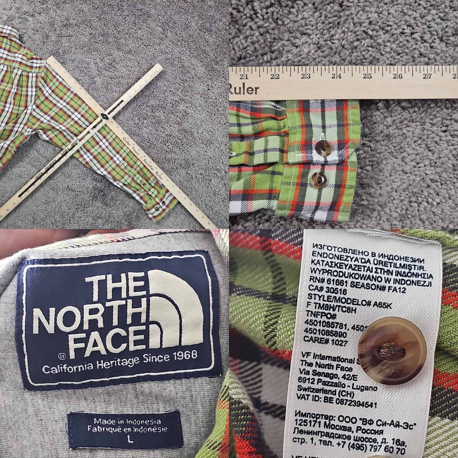 The North Face The North Face Shirt Mens L Green Plaid Flannel Button-Up Outdoors Pockets A65K Size US L / EU 52-54 / 3 - 8 Thumbnail