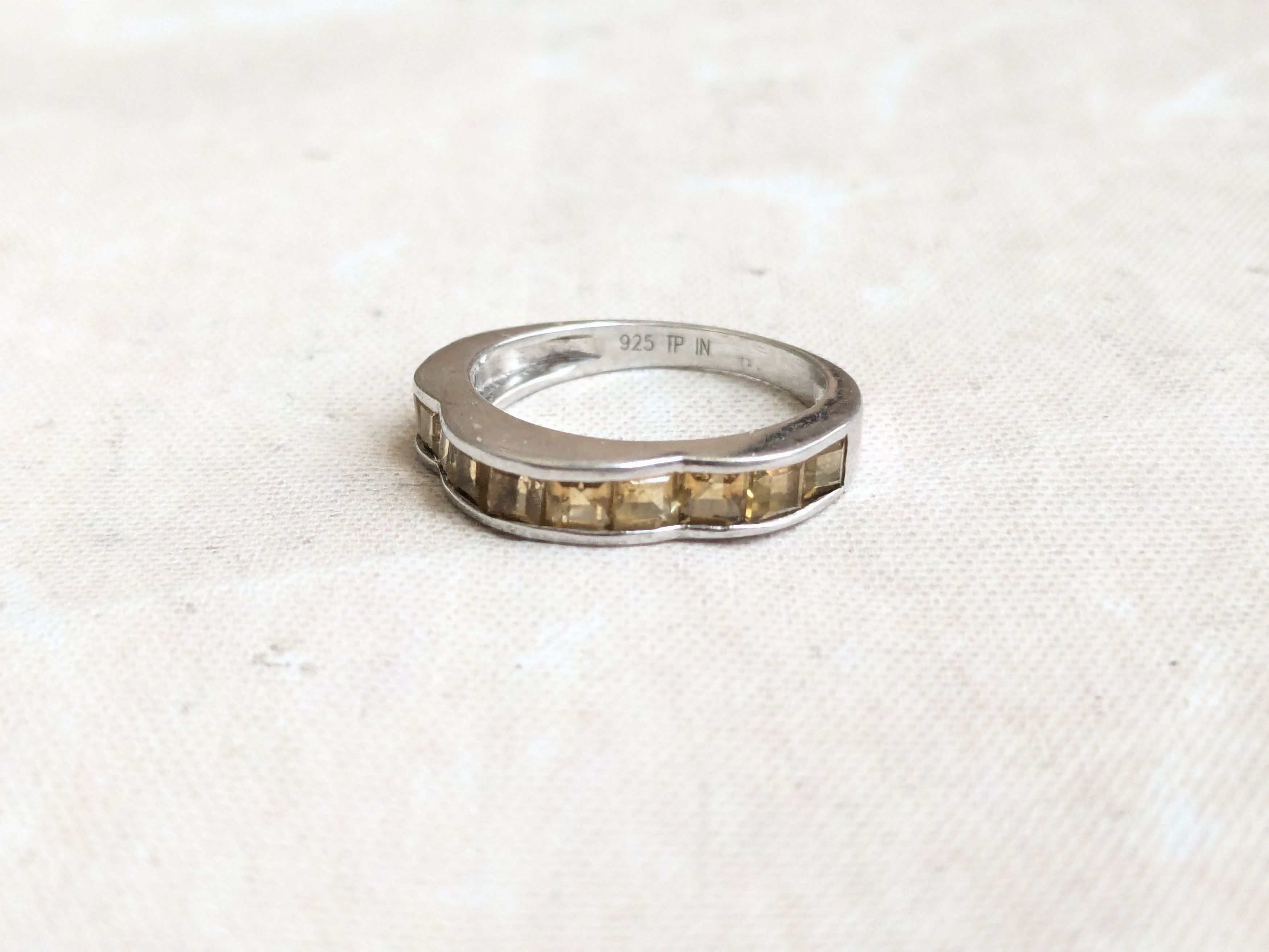Sterling Silver Vintage Sterling Silver Band Ring 7 Yellow Citrine Size ONE SIZE - 4 Thumbnail