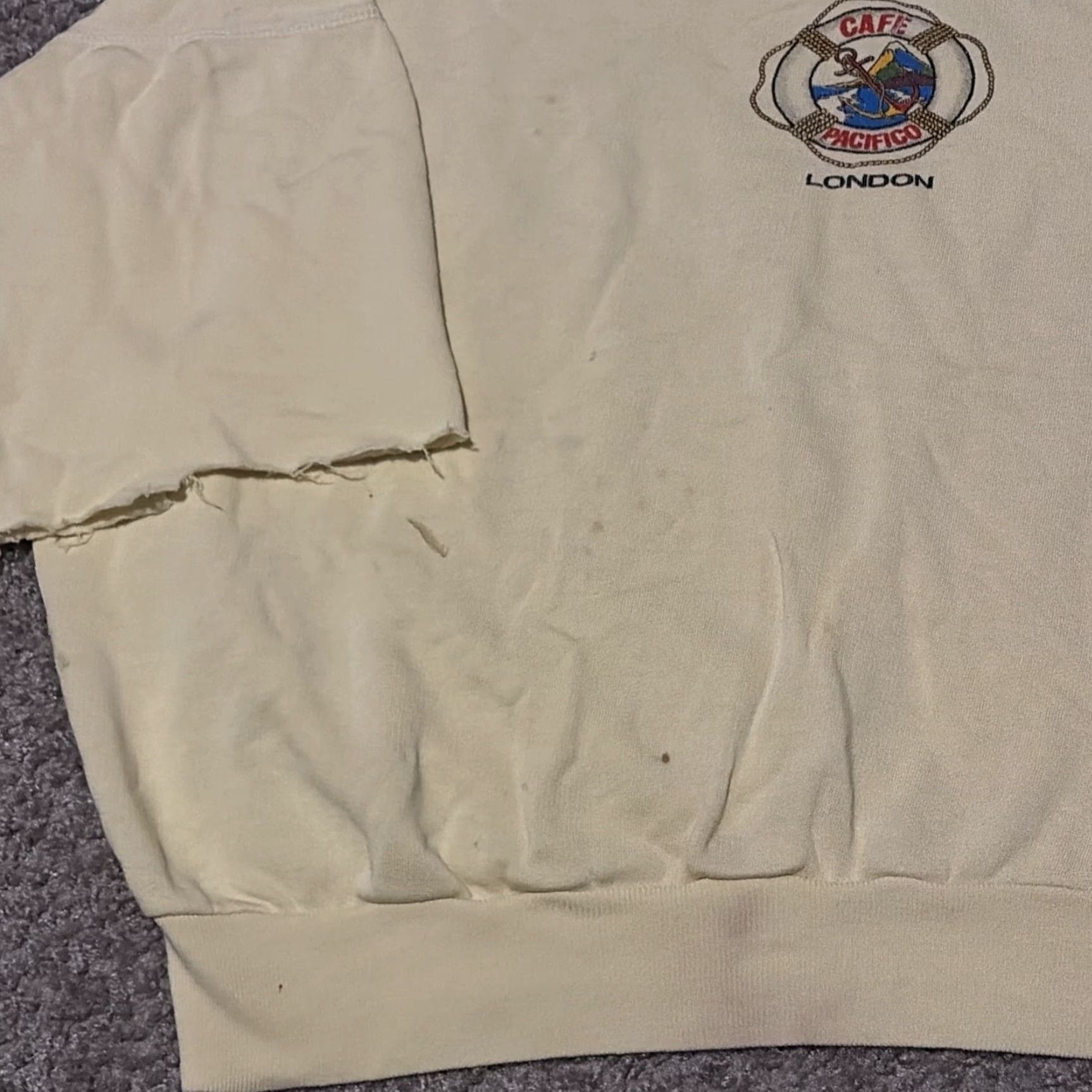 Vintage VINTAGE Cafe Pacifico London Crewneck Sweatshirt XL Yellow Unisex Adults Distressed Cut Sleeves Pullover 70s Size US XL / EU 56 / 4 - 6 Thumbnail