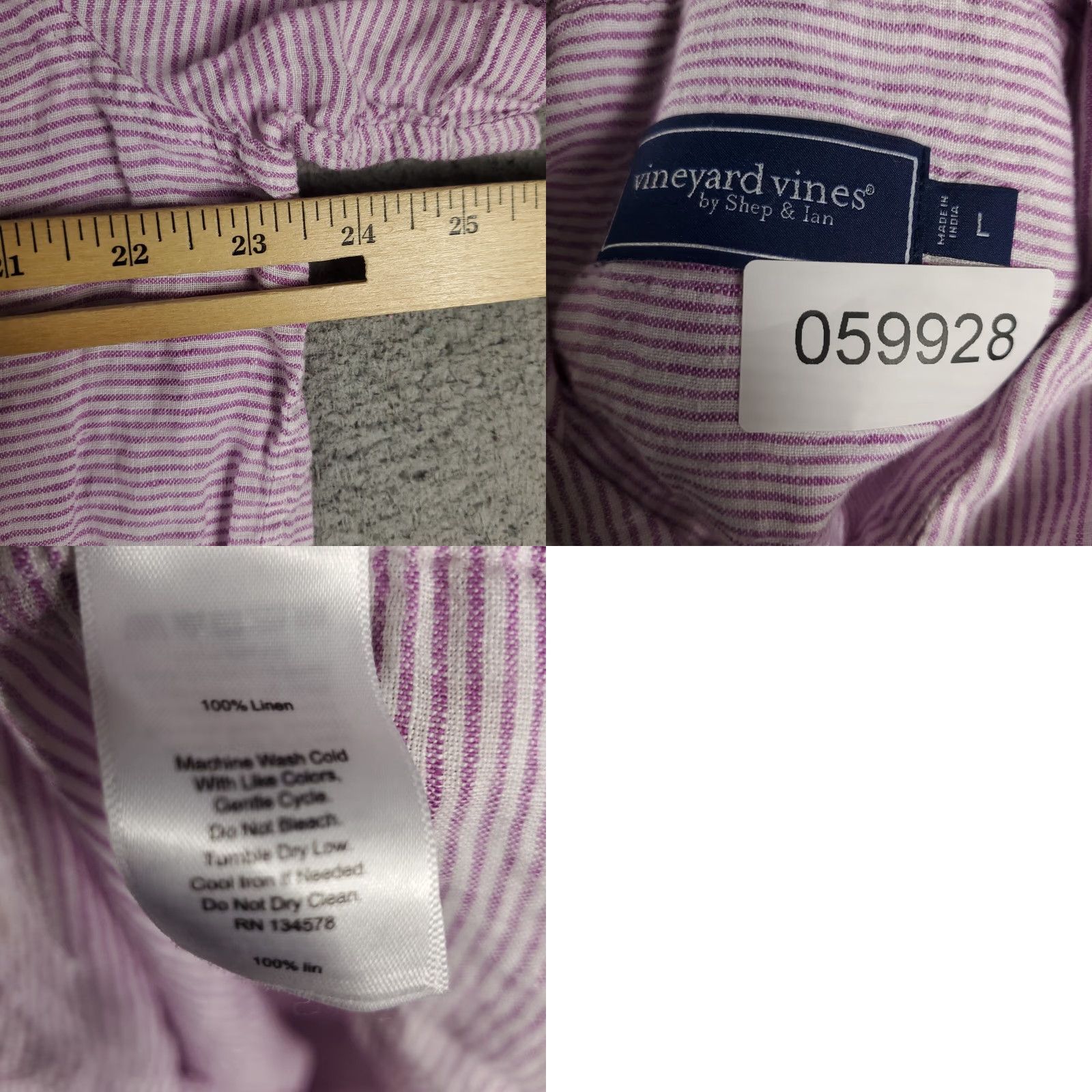 Vineyard Vines Vineyard Vines Shirt Mens Large Purple Linen Casual Button Up Short Sleeve * Size US L / EU 52-54 / 3 - 8 Thumbnail