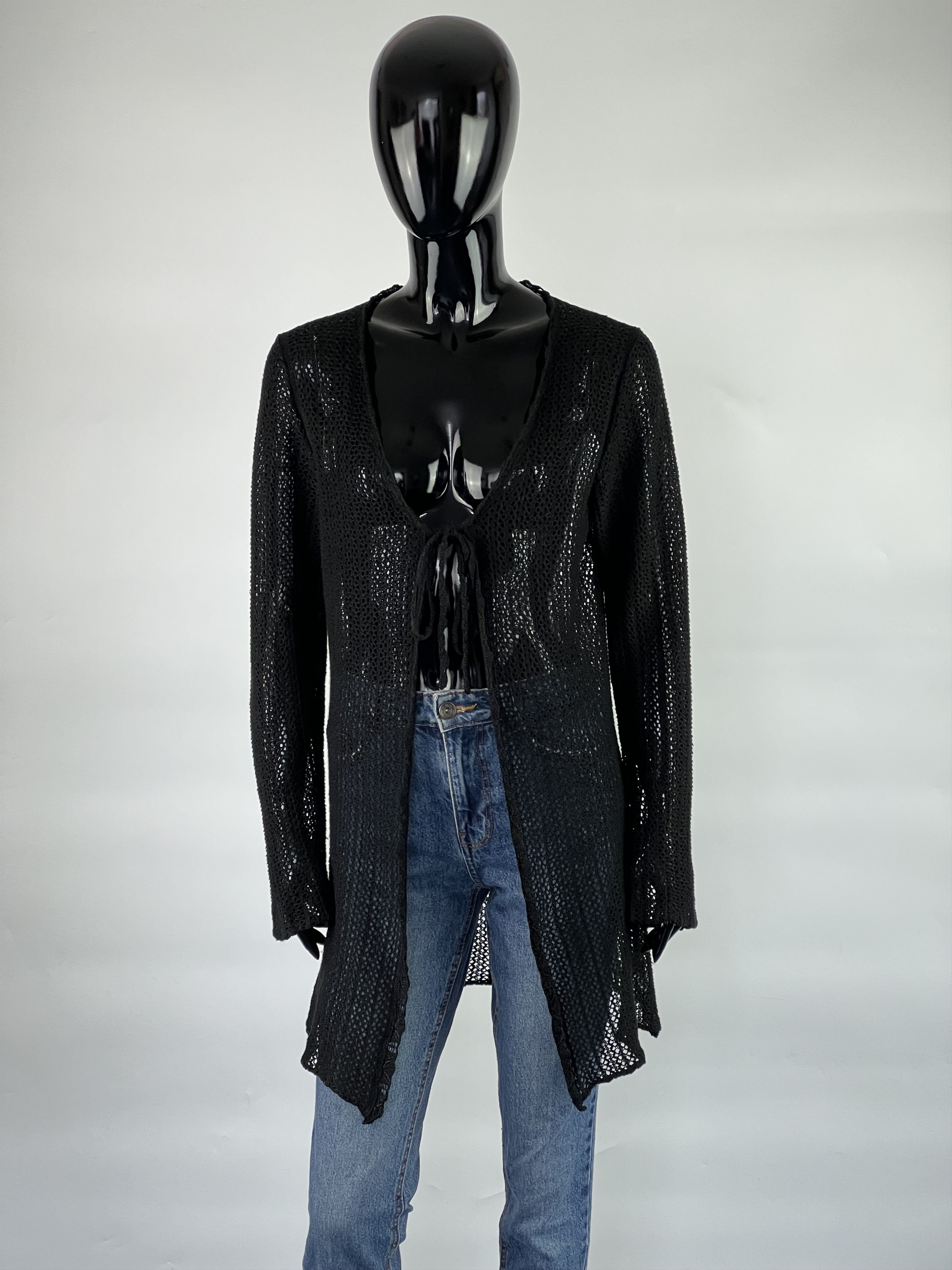 Other Falconeri Per Monn Black Linen Mesh Cardigan Size IT44/M Size M / US 6-8 / IT 42-44 - 1 Thumbnail
