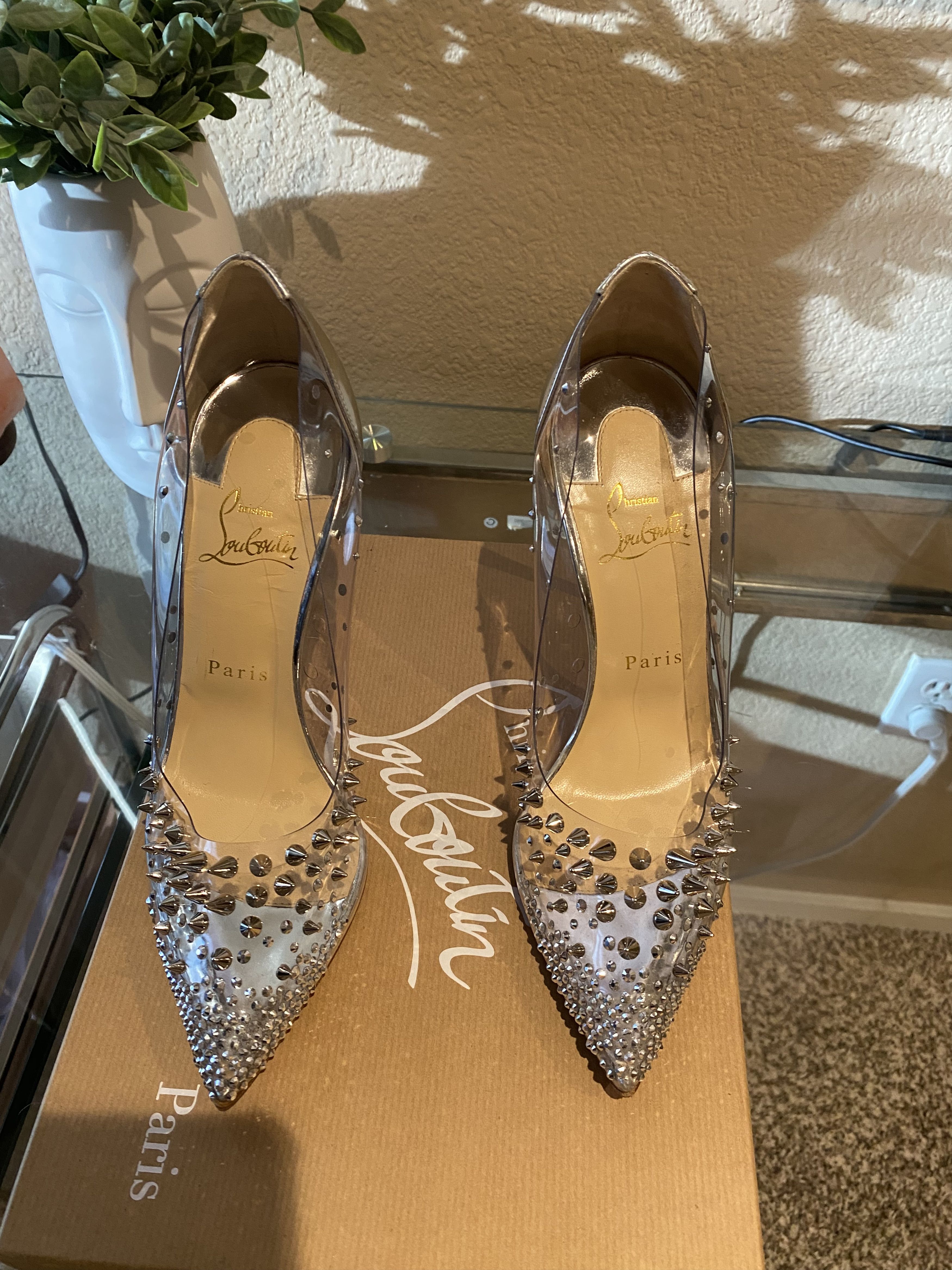 Christian Louboutin GROTIKA PVC Spike & Crystal Pumps Size US 8.5 / IT 38.5 - 3 Thumbnail