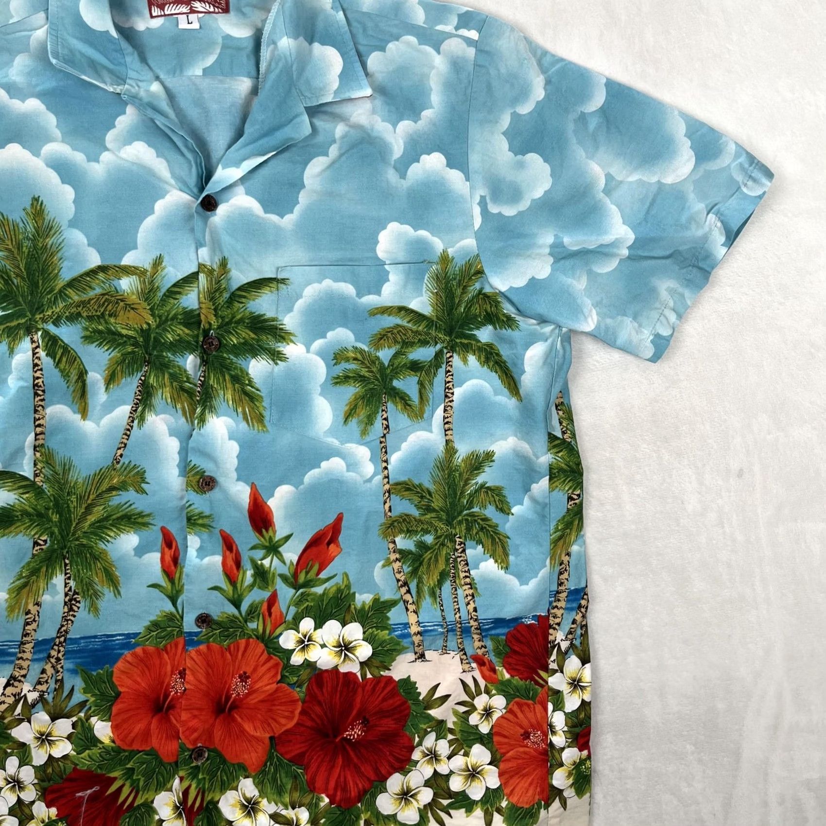 Vintage VINTAGE RJC Shirt Mens Large Blue Hawaiian Hibiscus Palm Short Sleeve Button-Up Shirt Size US L / EU 52-54 / 3 - 3 Thumbnail
