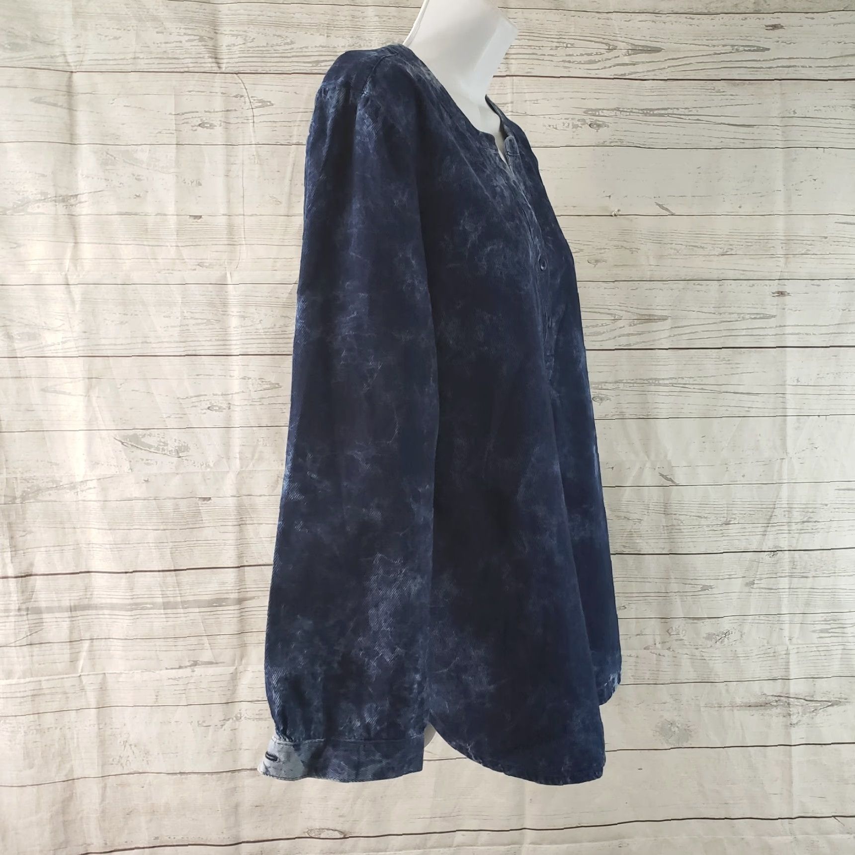 J. Jill PureJill Womens Top Blouse Size PL Large Petite Blue Tie Dye Long Sleeve Cotton Size L / US 10 / IT 46 - 3 Thumbnail